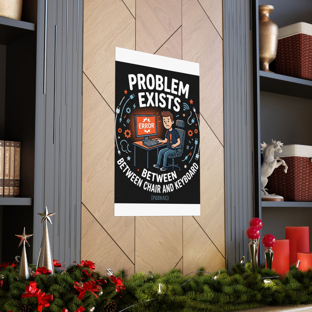"Problem Exists Between Chair & Keyboard" Tech Humor Funny IT Matte Vertical Posters