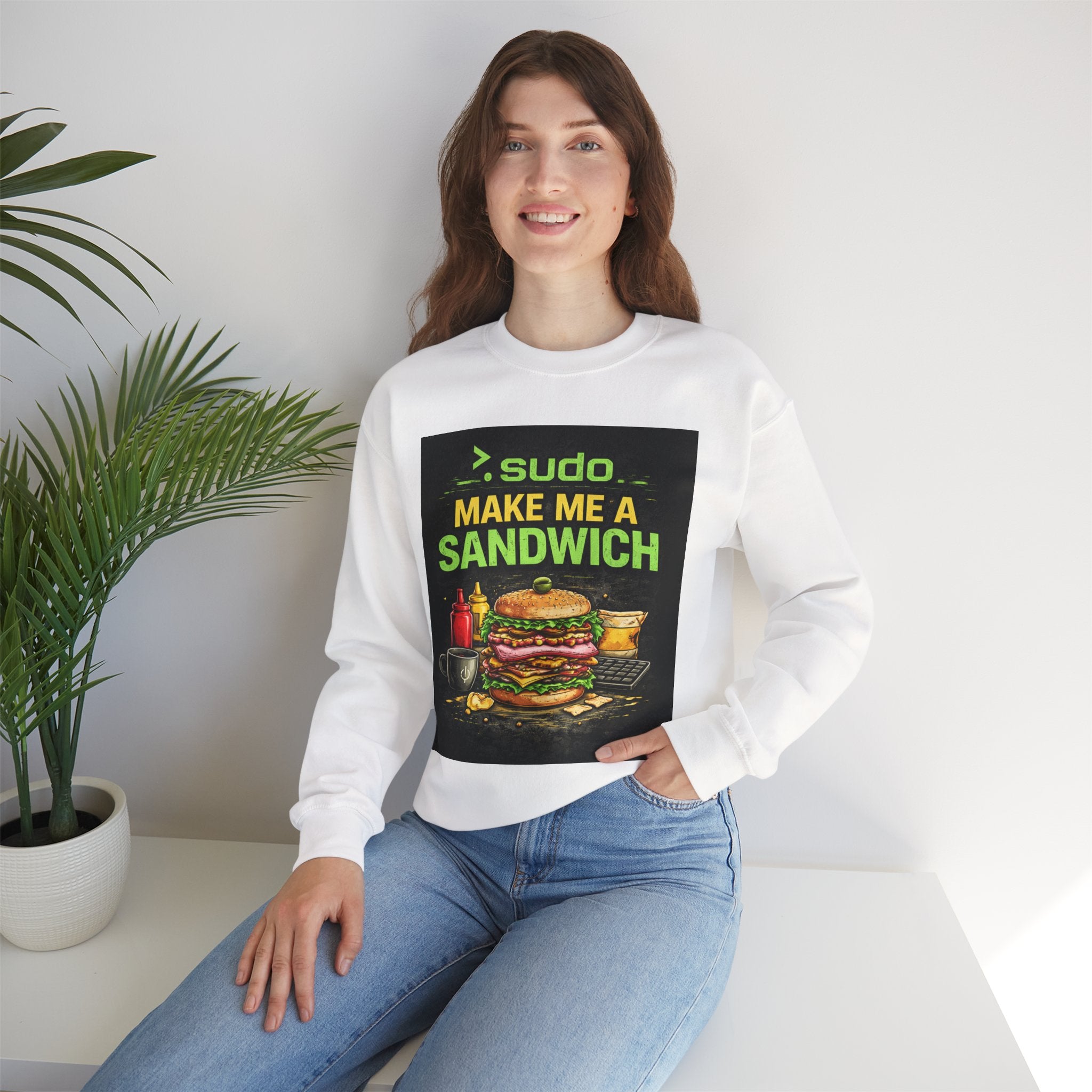 Tech Humor Sweatshirt - ">. sudo make me a sandwich" Graphic Crewneck