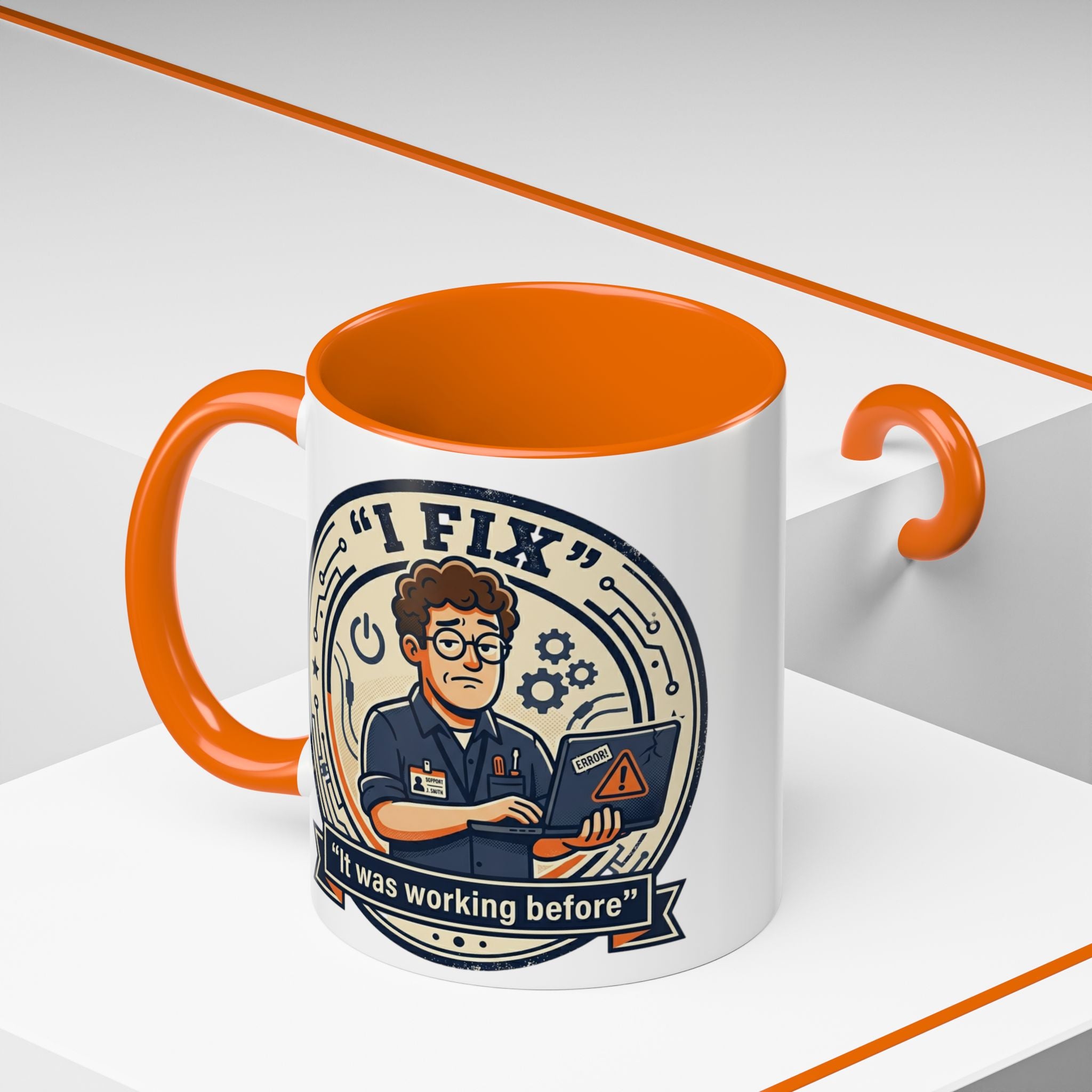 "I Fix: It Was Working Before" IT Humor Accent Coffee Mug (11, 15oz)