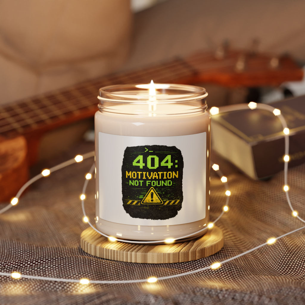"404 Motivation Not Found" Scented Soy Candle — Funny Tech Gift