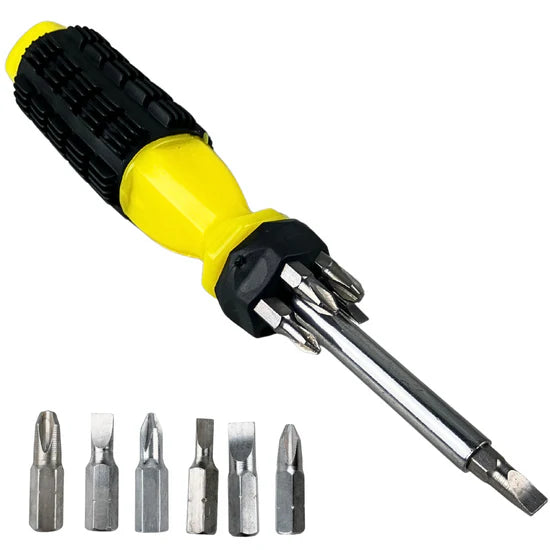 6-in-1 Multi-Bit Screwdriver 8" Storage Handle Phillips Slotted Pozidriv Tool
