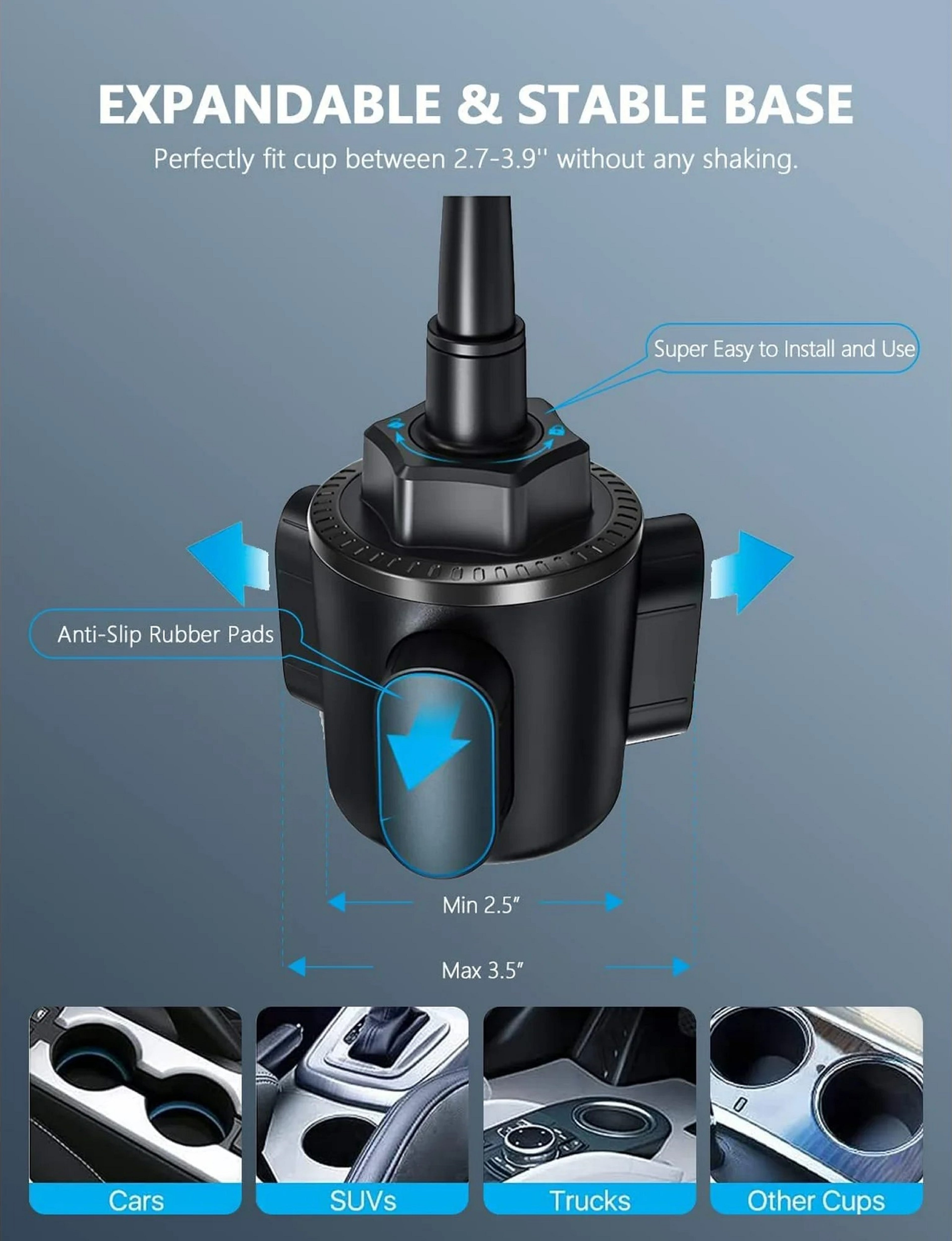 Vibe Cup Holder Phone Mount DL051021 360° Rotating Adjustable Car Holder NEW