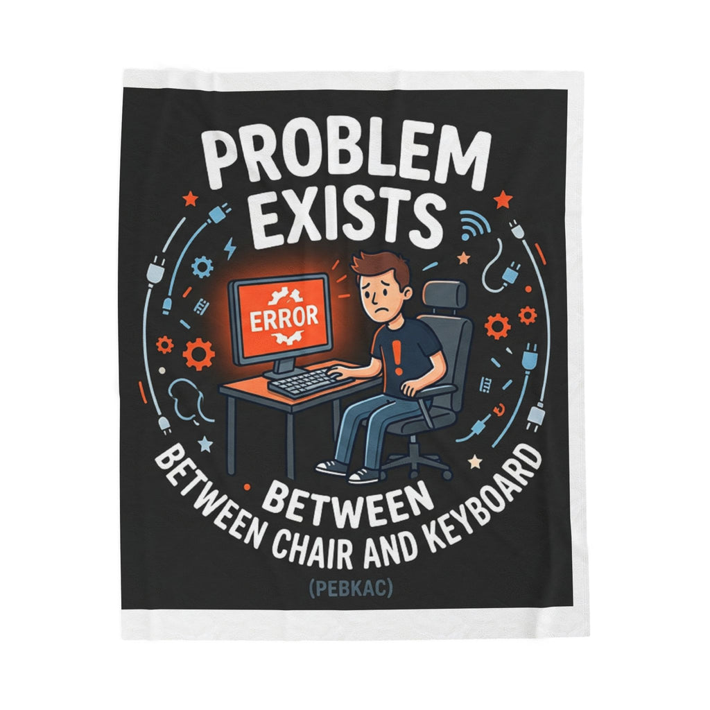 "Problem Exists Between Chair & Keyboard" Tech Humor Funny IT Velveteen Plush Blanket