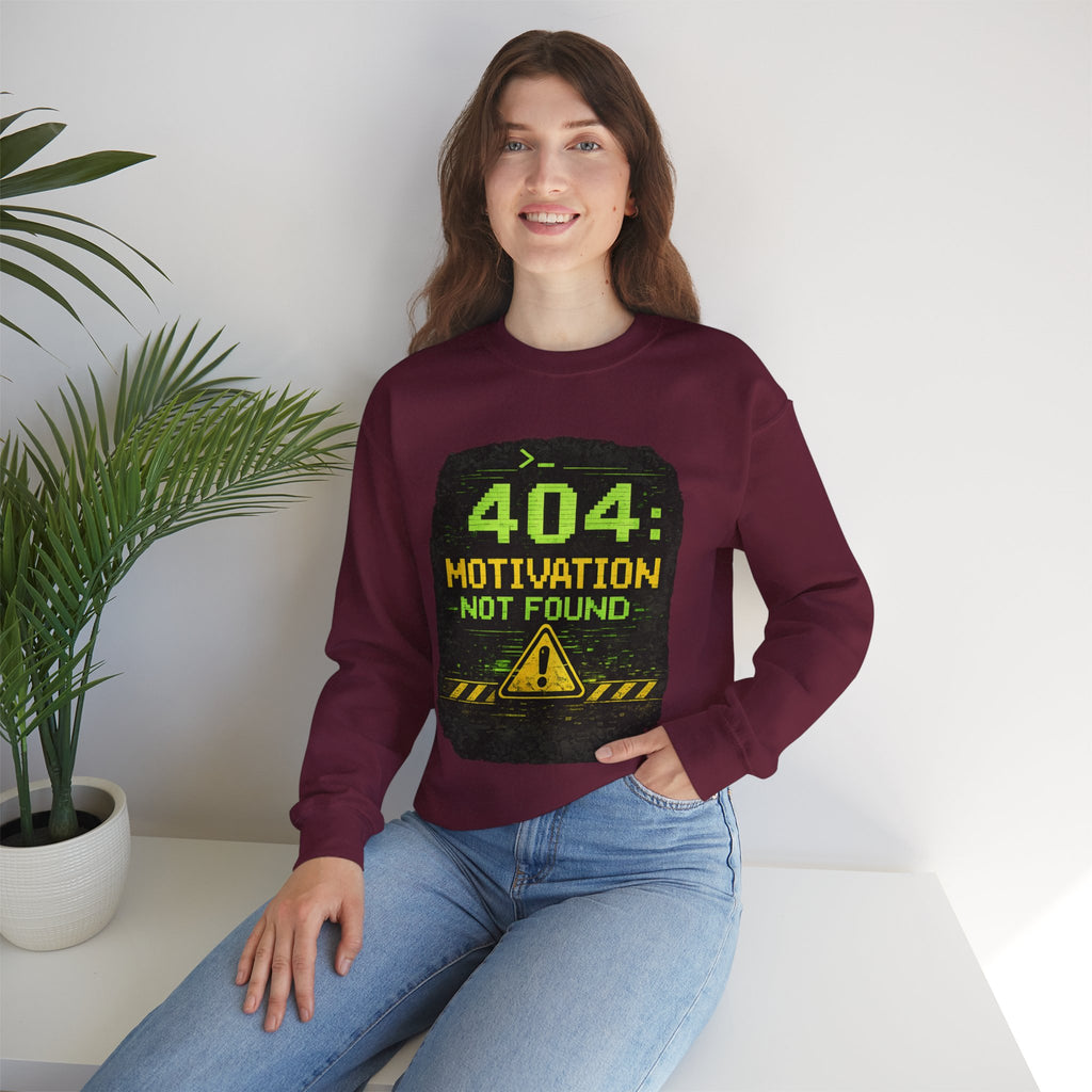 "404: Motivation Not Found" Funny Tech Graphic Crewneck Sweatshirt