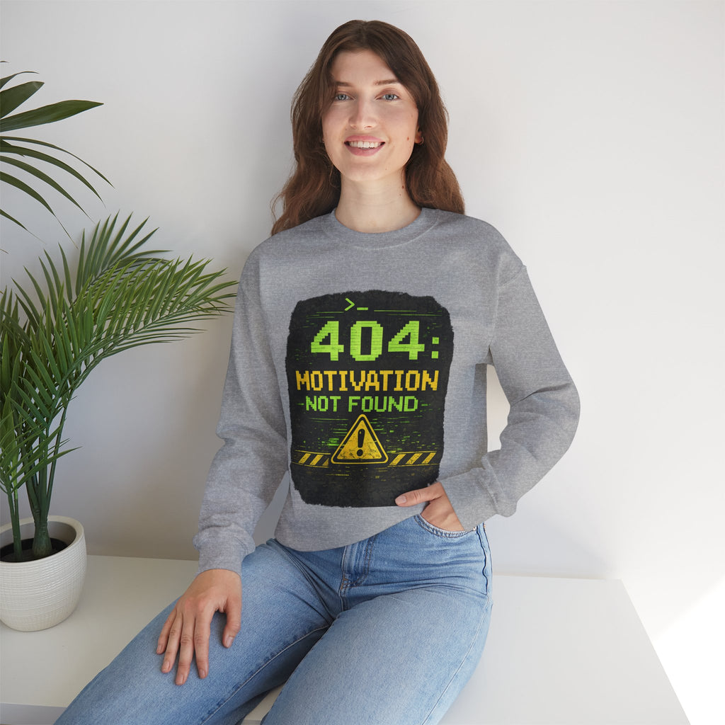 "404: Motivation Not Found" Funny Tech Graphic Crewneck Sweatshirt