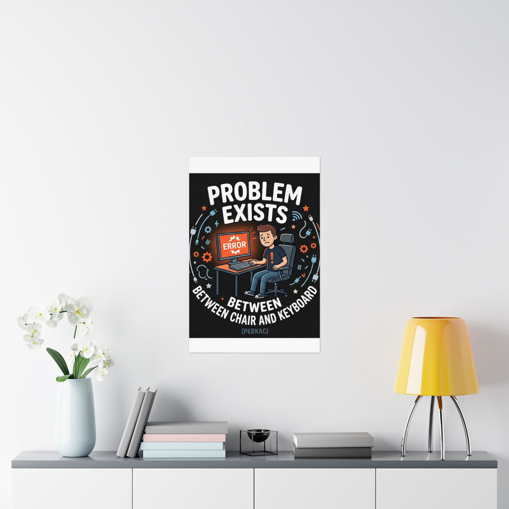 "Problem Exists Between Chair & Keyboard" Tech Humor Funny IT Matte Vertical Posters