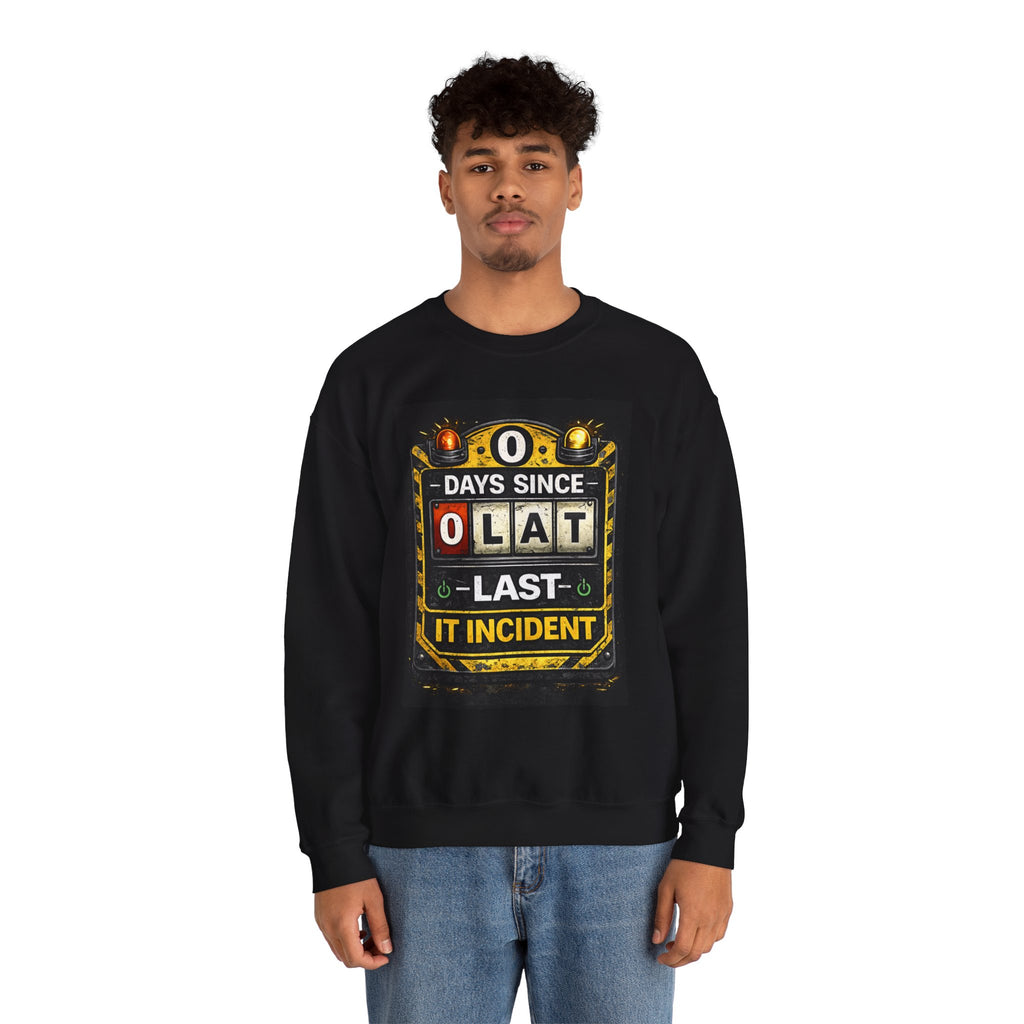 "0 Days Since Last IT Incident" Funny Tech Support Crewneck Sweatshirt
