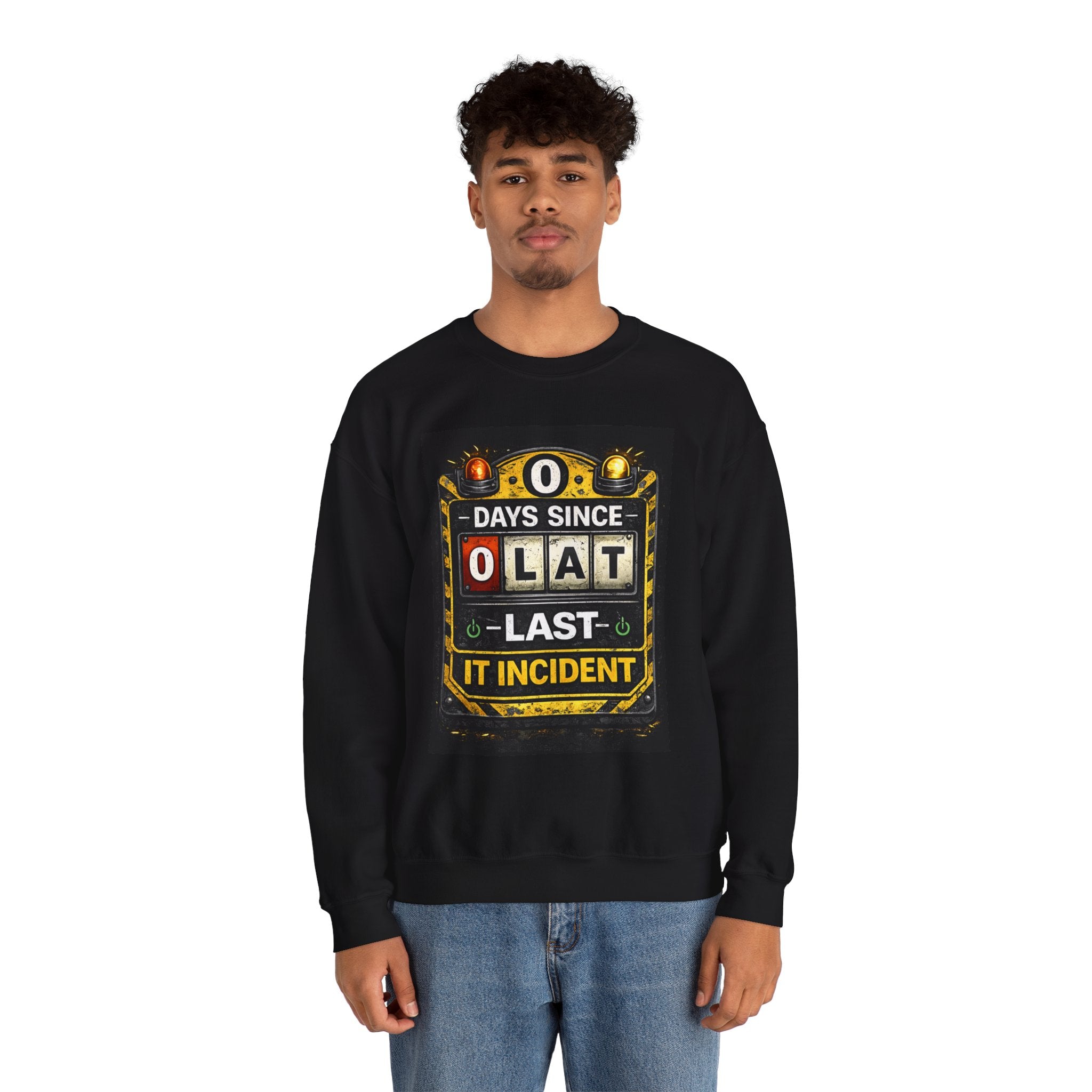 "0 Days Since Last IT Incident" Funny Tech Support Crewneck Sweatshirt