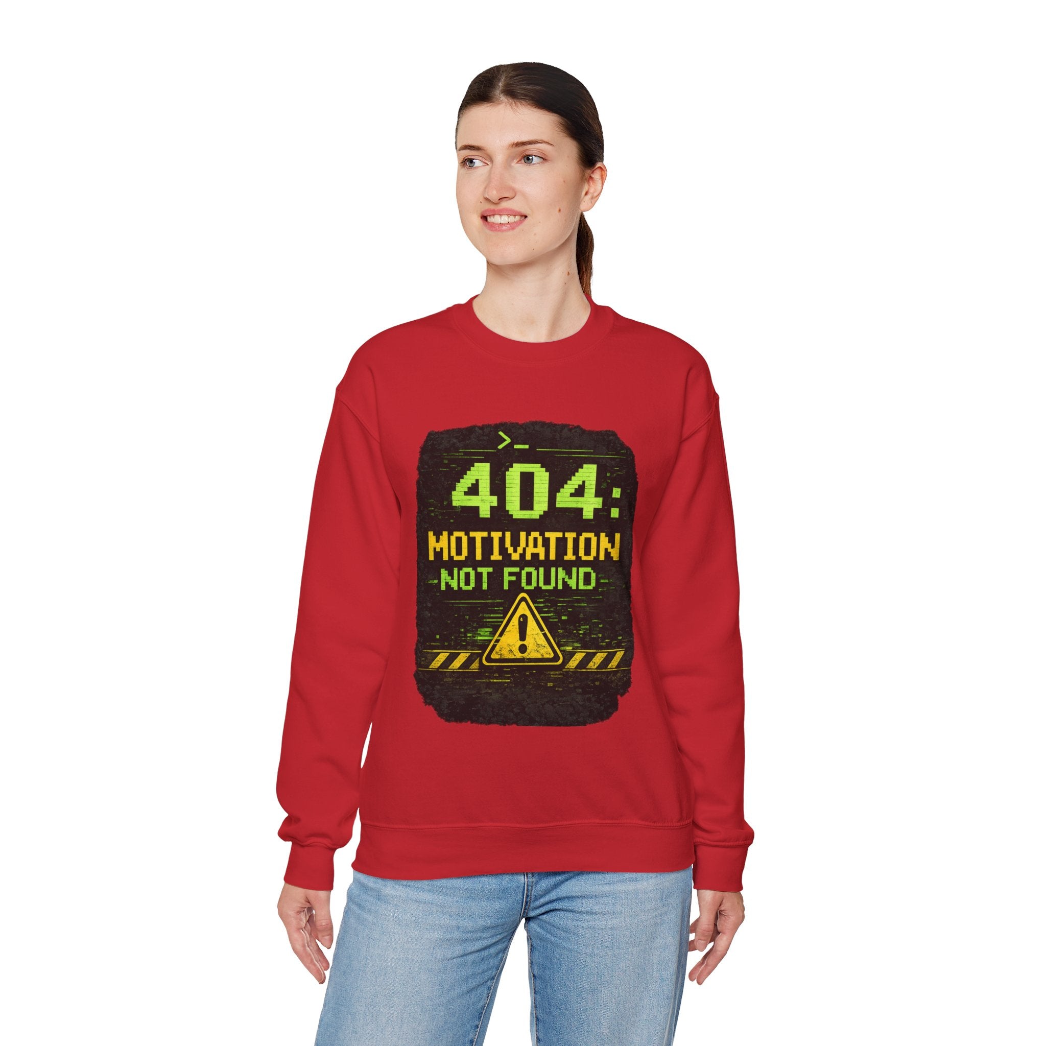 "404: Motivation Not Found" Funny Tech Graphic Crewneck Sweatshirt