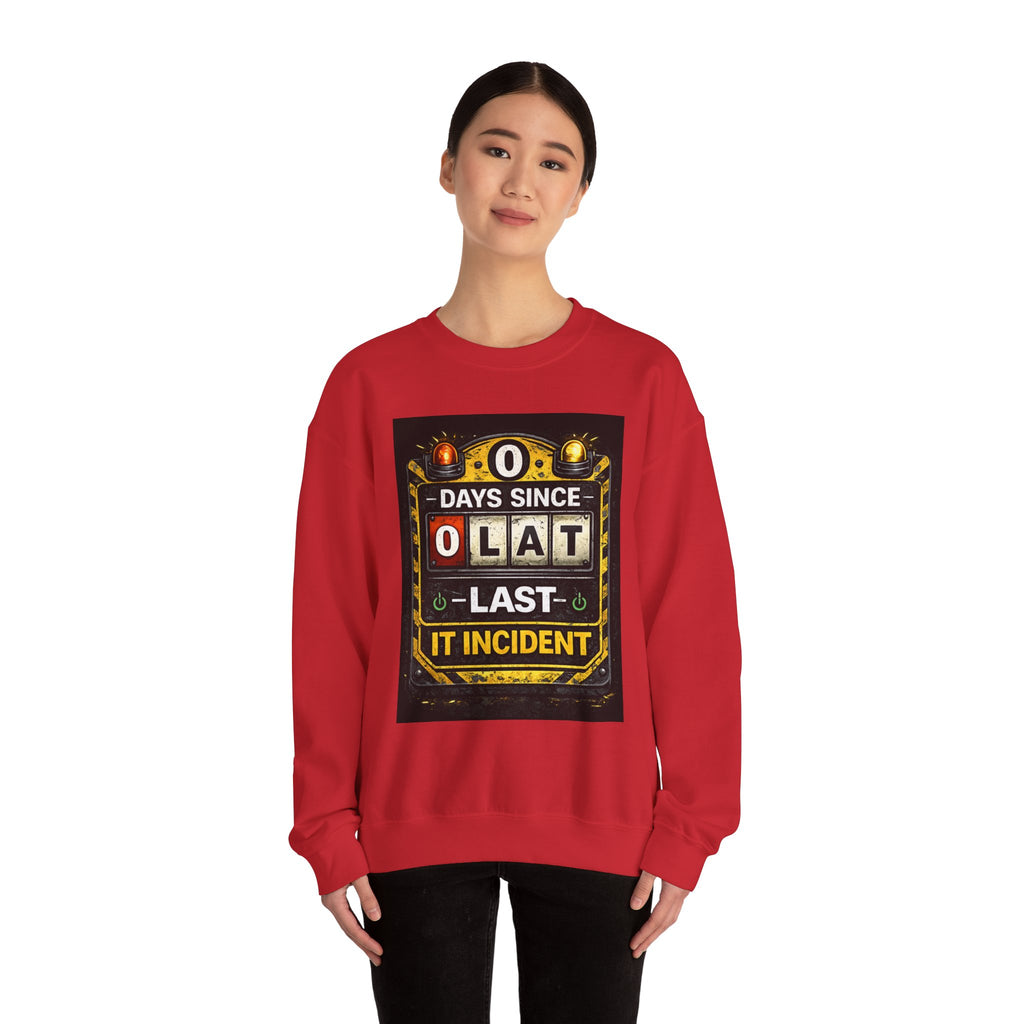 "0 Days Since Last IT Incident" Funny Tech Support Crewneck Sweatshirt