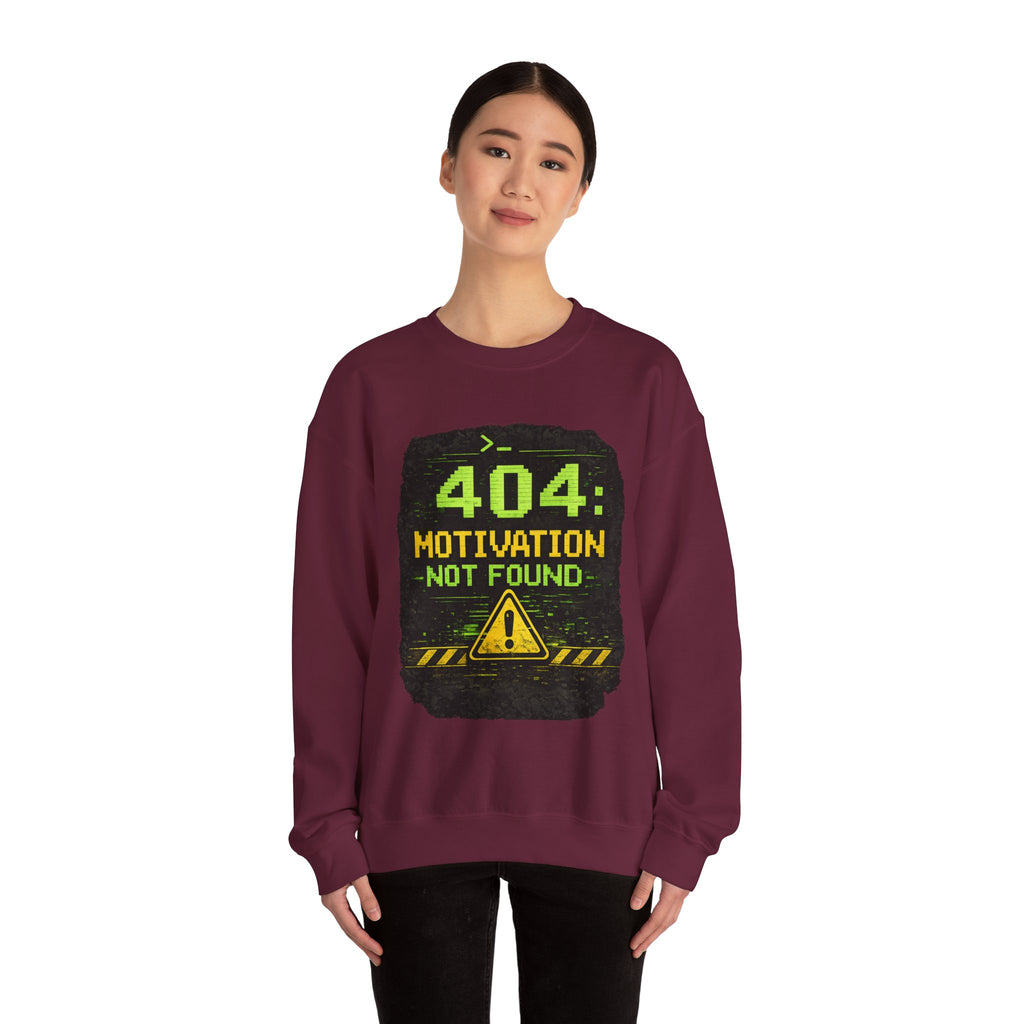 "404: Motivation Not Found" Funny Tech Graphic Crewneck Sweatshirt