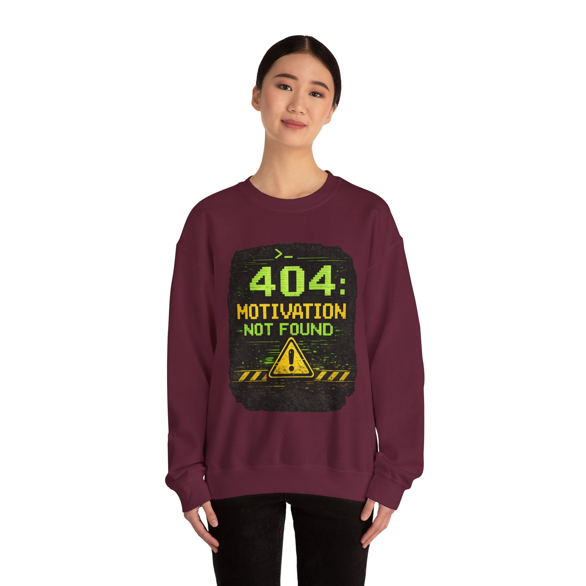 "404: Motivation Not Found" Funny Tech Graphic Crewneck Sweatshirt