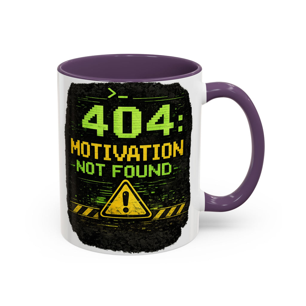 "Error 404 Motivation Not Found" IT Humor Accent Coffee Mug (11, 15oz)