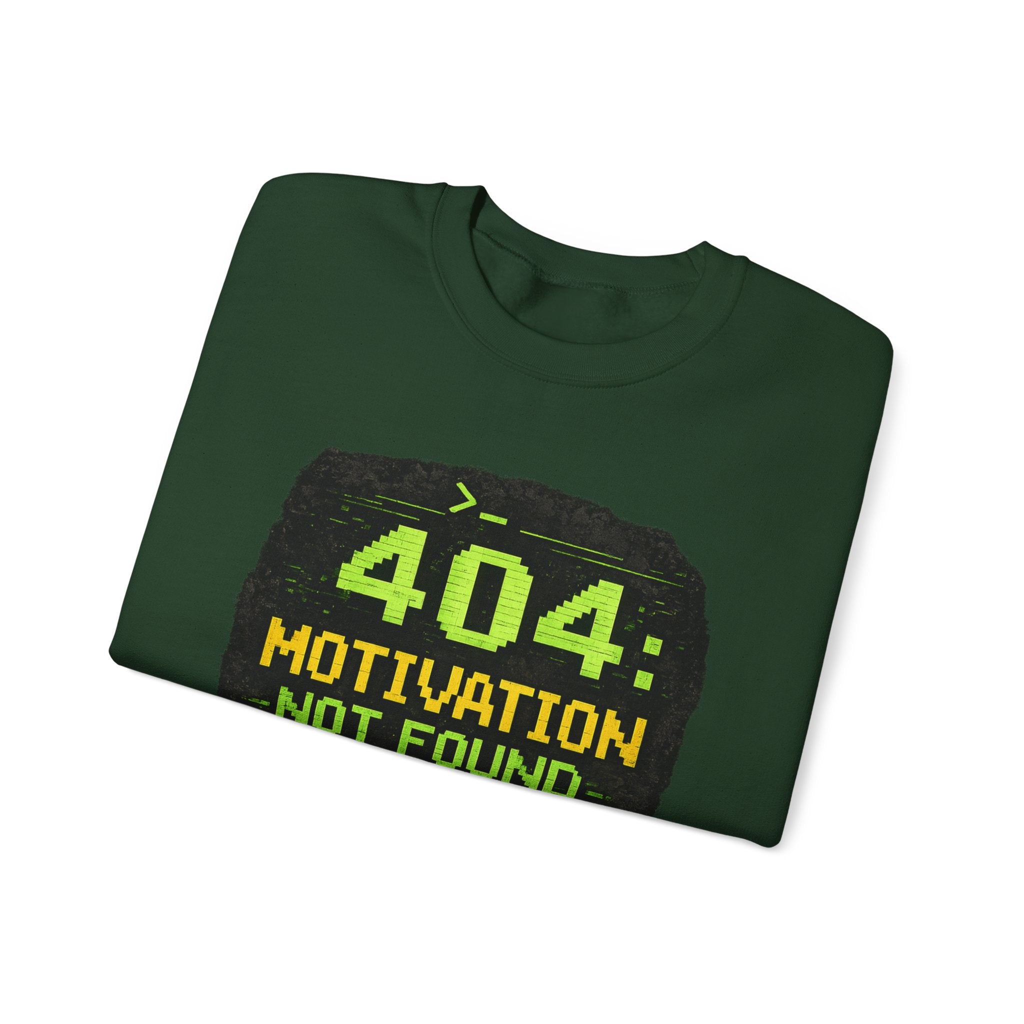 "404: Motivation Not Found" Funny Tech Graphic Crewneck Sweatshirt