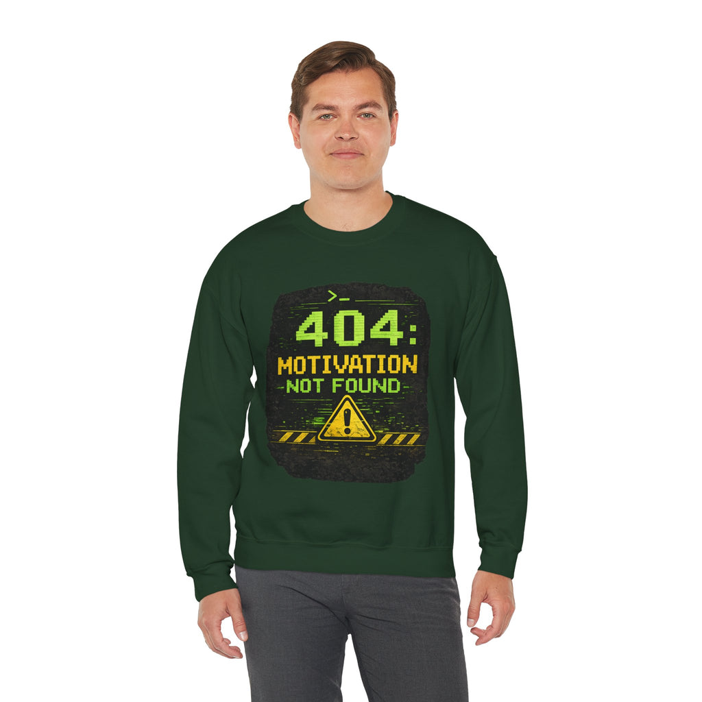 "404: Motivation Not Found" Funny Tech Graphic Crewneck Sweatshirt