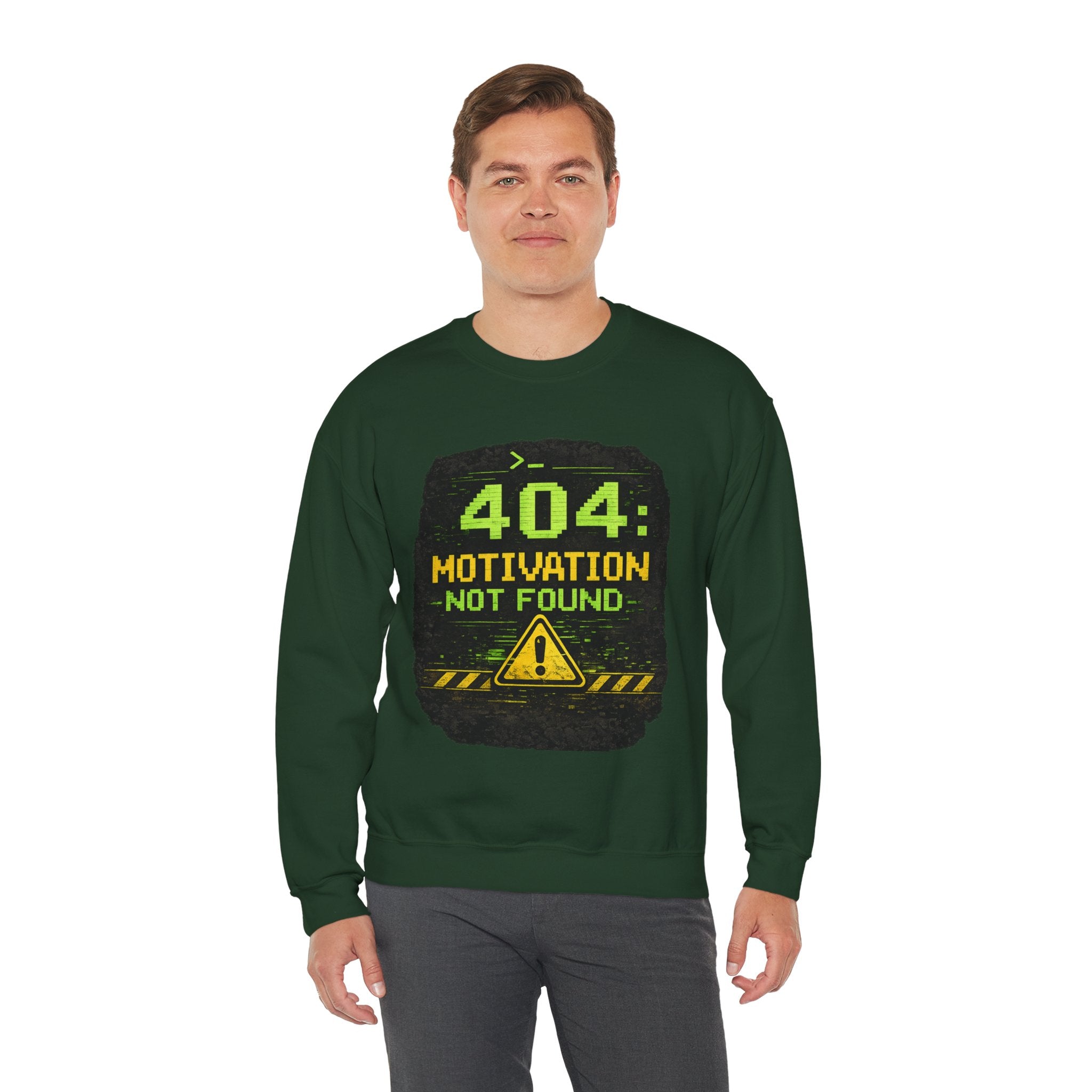 "404: Motivation Not Found" Funny Tech Graphic Crewneck Sweatshirt