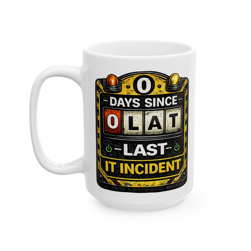 "0 days Since Last IT Incident" IT Humor Ceramic Mug, (11oz, 15oz)