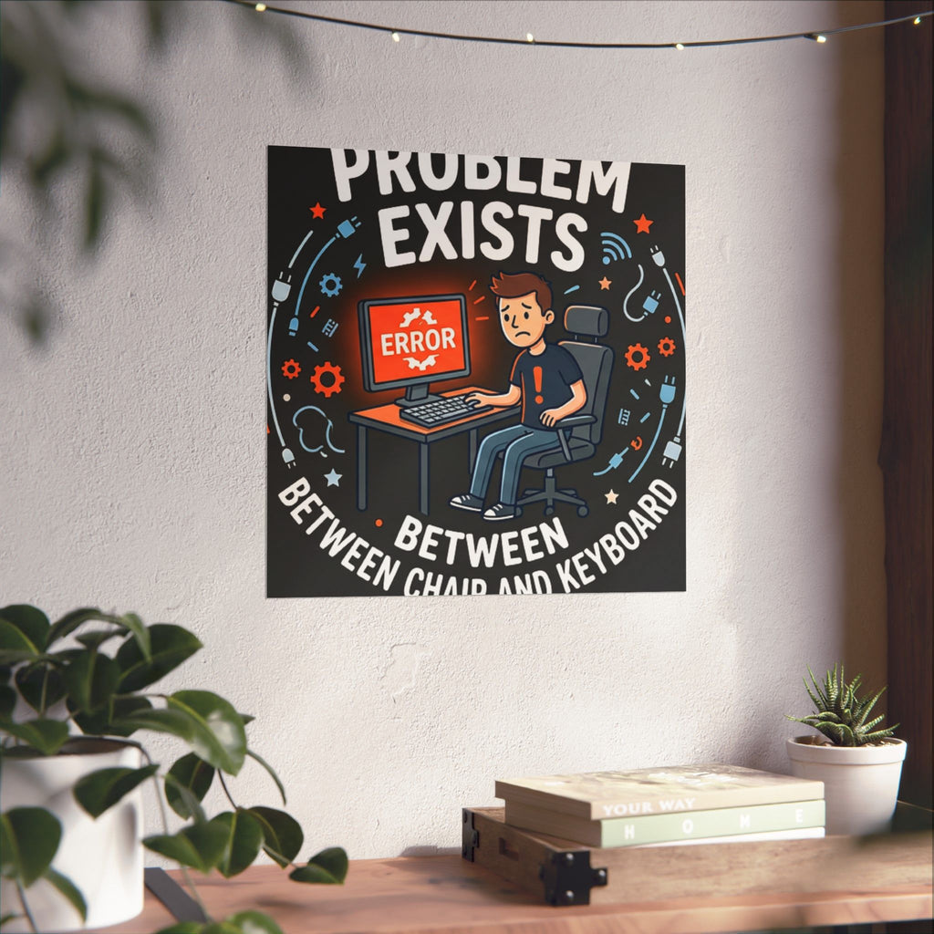 "Problem Exists Between Chair & Keyboard" Tech Humor Funny IT Matte Vertical Posters