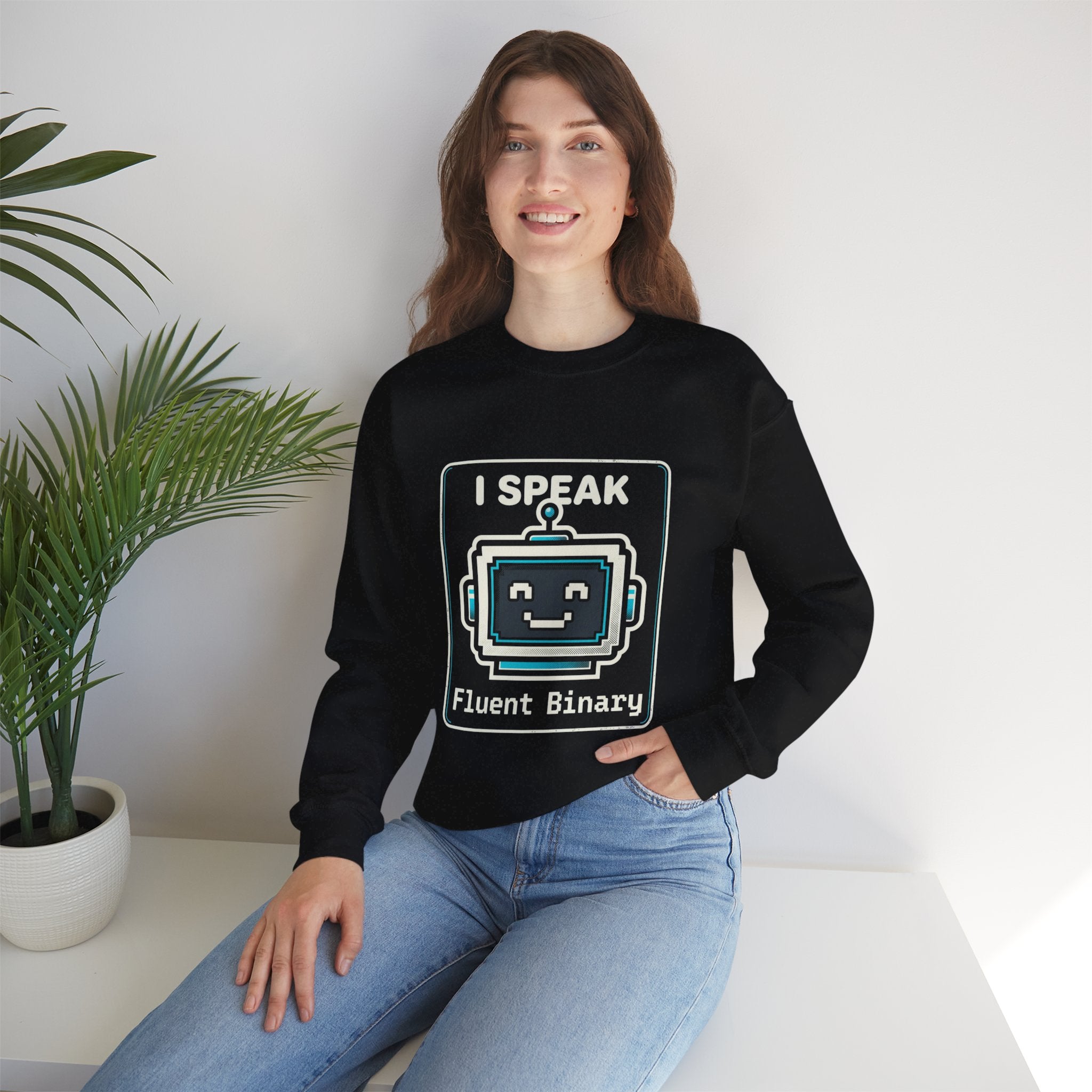 "I Speak Fluent Binary" Funny IT Crewneck Sweatshirt