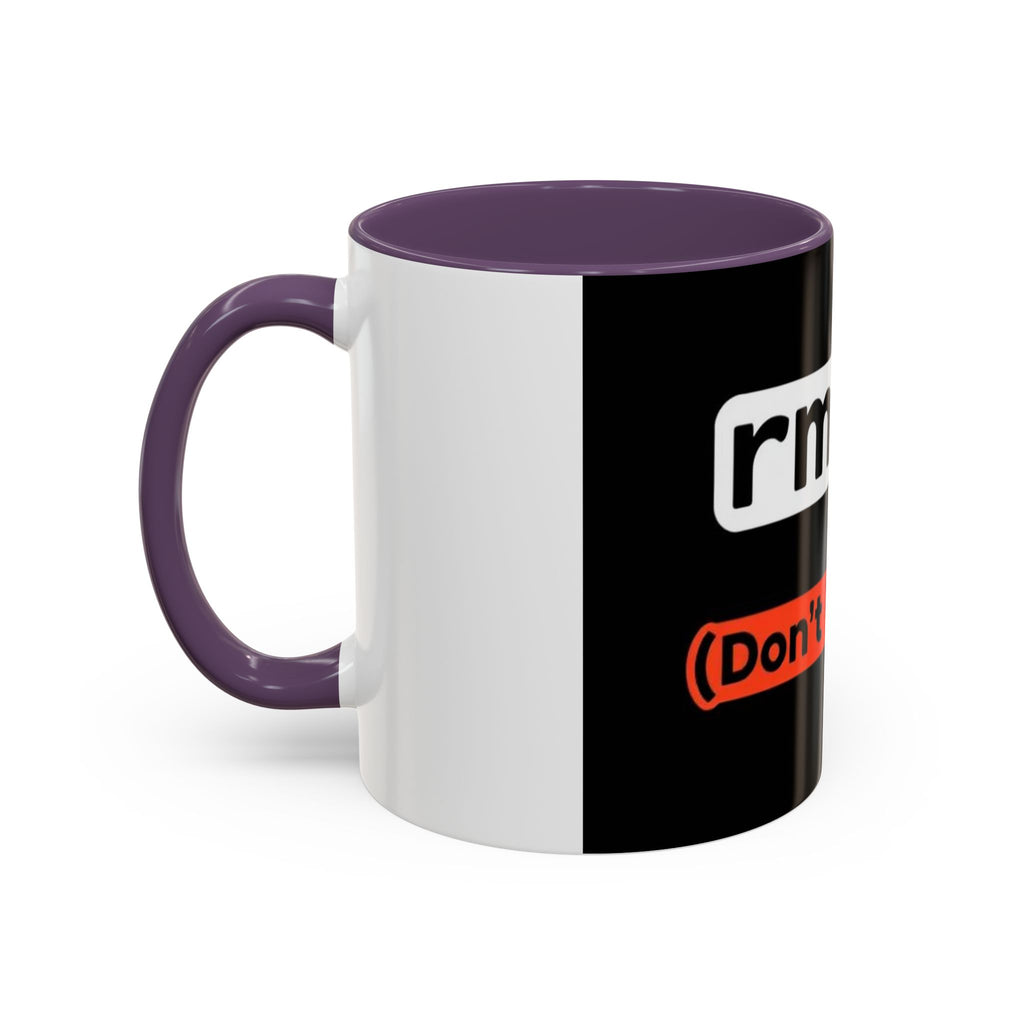 "rm -rf / (Don't Try This)" Funny IT Tech Humor Black Accent Ceramic Coffee Mug