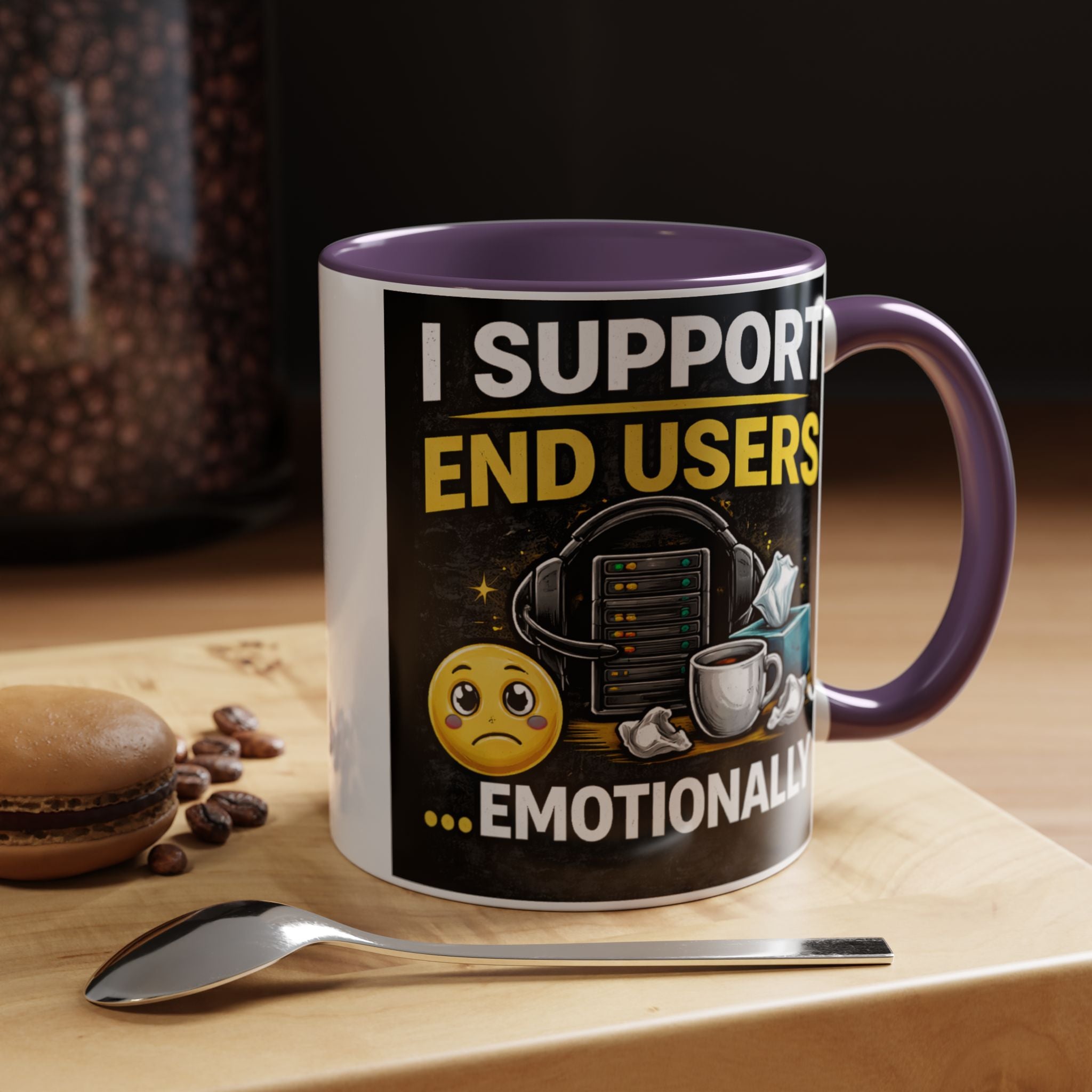 "I Support End Users, Emotionally" IT Humor Accent Coffee Mug (11, 15oz)