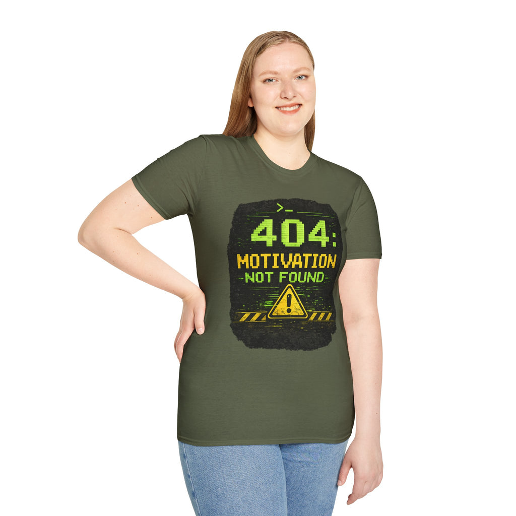 "404: Motivation Not Found" Funny IT Graphic Tee- Tech Humor T-Shirt