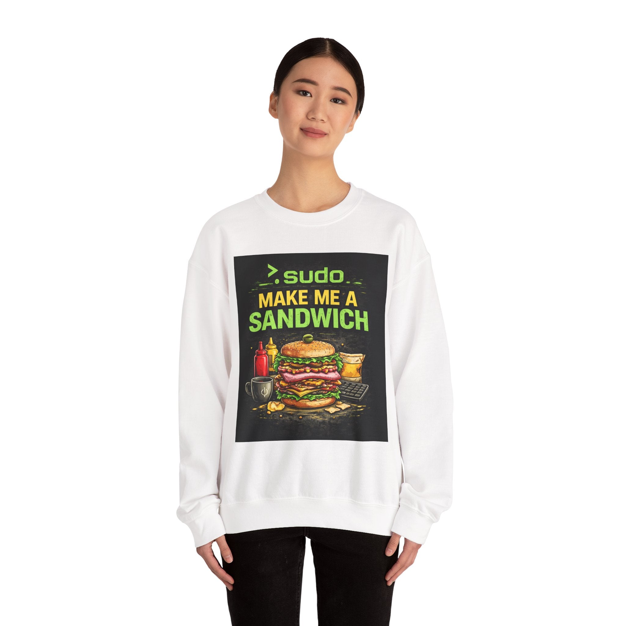 Tech Humor Sweatshirt - ">. sudo make me a sandwich" Graphic Crewneck