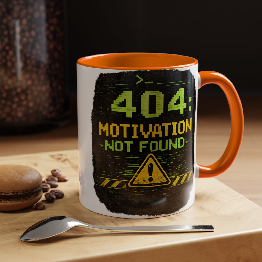 "Error 404 Motivation Not Found" IT Humor Accent Coffee Mug (11, 15oz)