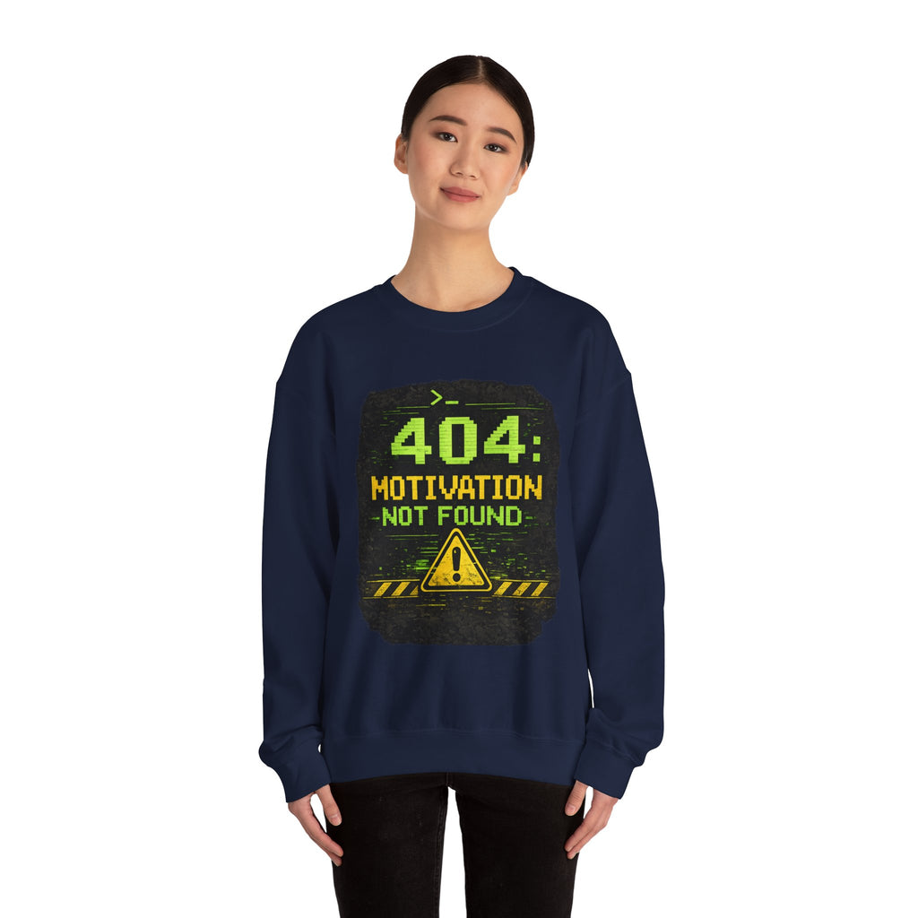 "404: Motivation Not Found" Funny Tech Graphic Crewneck Sweatshirt