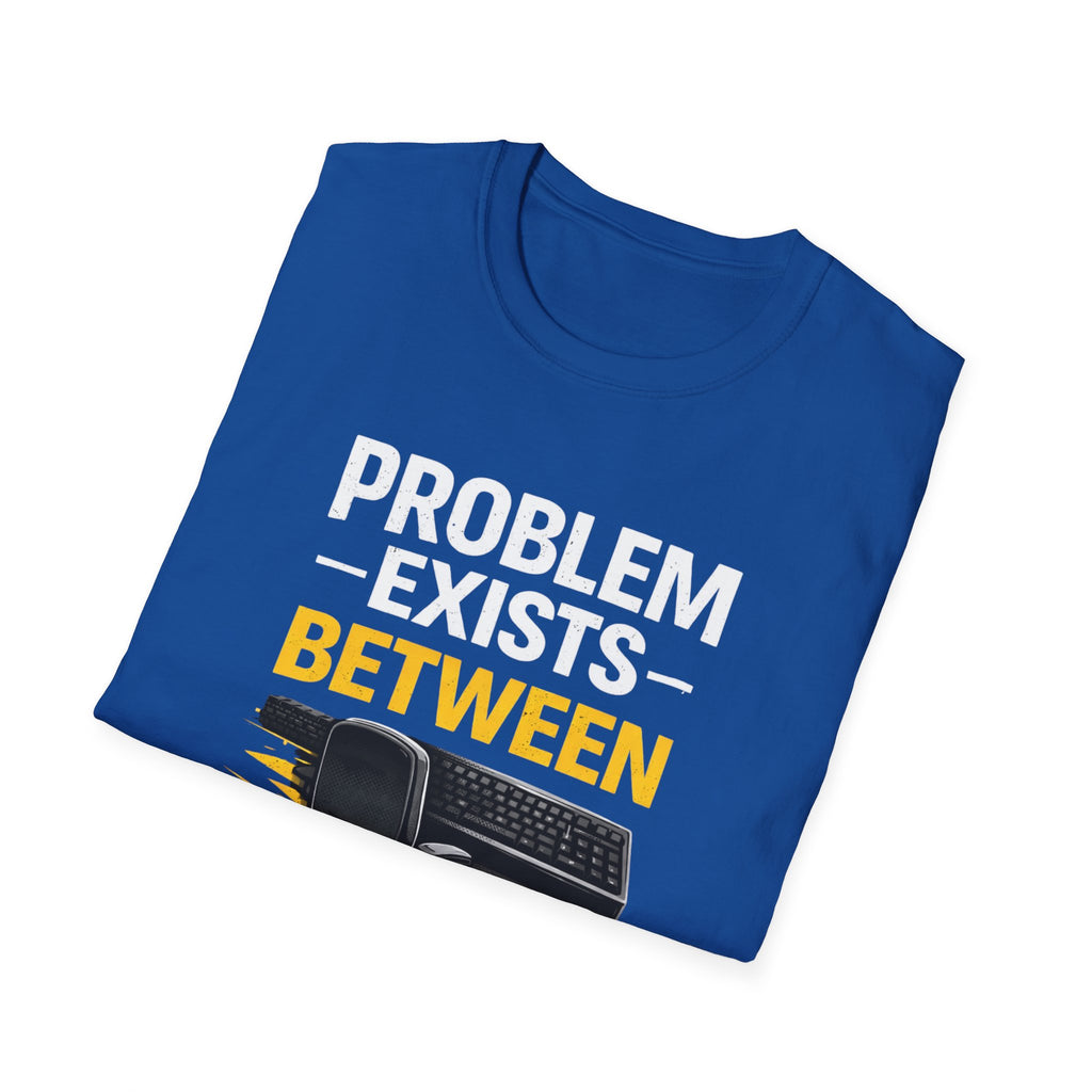 "Problem Exists Between Chair and Keyboard" Tech Humor T-Shirt — Funny Gamer/IT Tee
