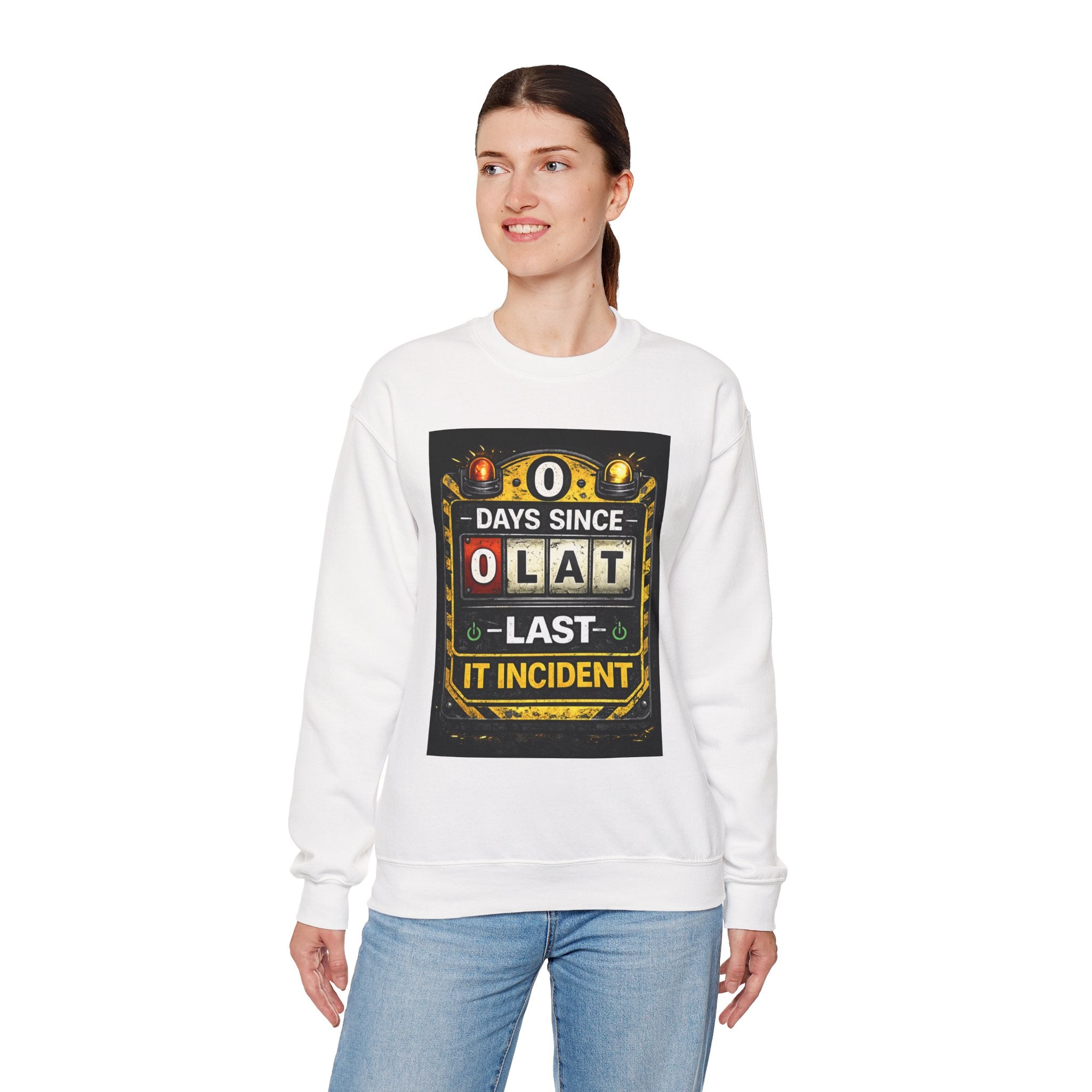 "0 Days Since Last IT Incident" Funny Tech Support Crewneck Sweatshirt