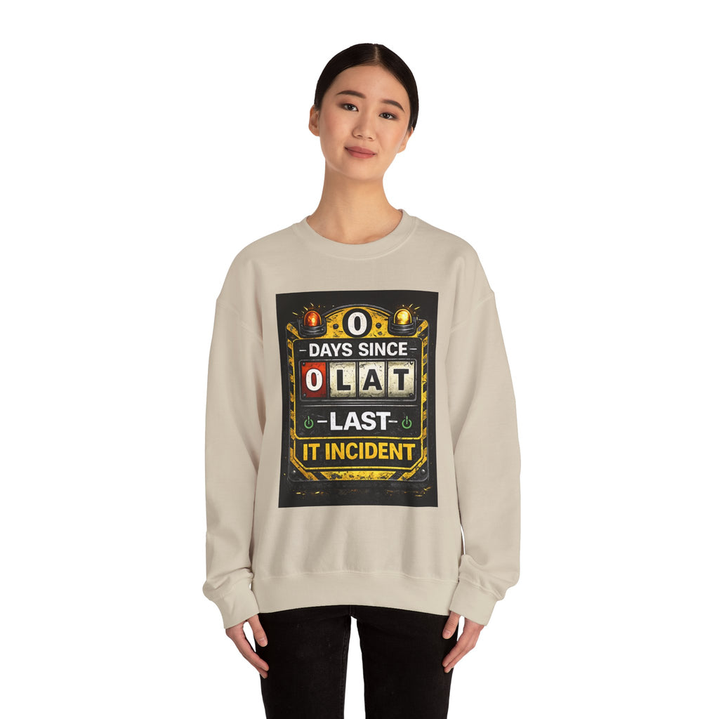 "0 Days Since Last IT Incident" Funny Tech Support Crewneck Sweatshirt