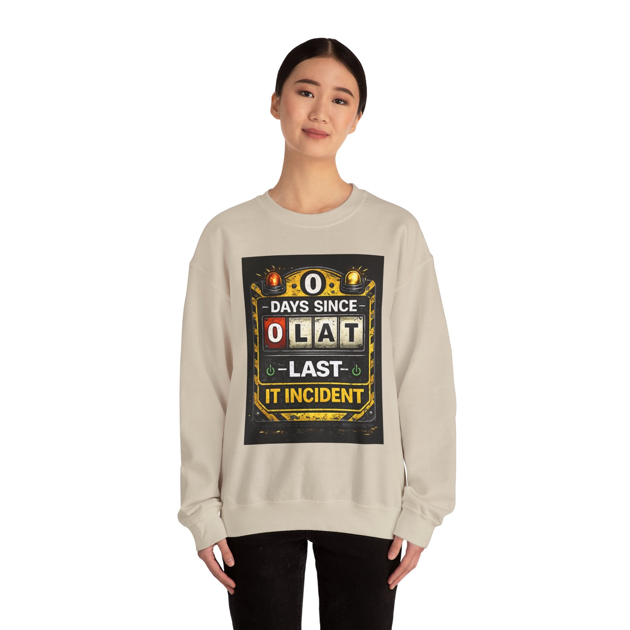 "0 Days Since Last IT Incident" Funny Tech Support Crewneck Sweatshirt