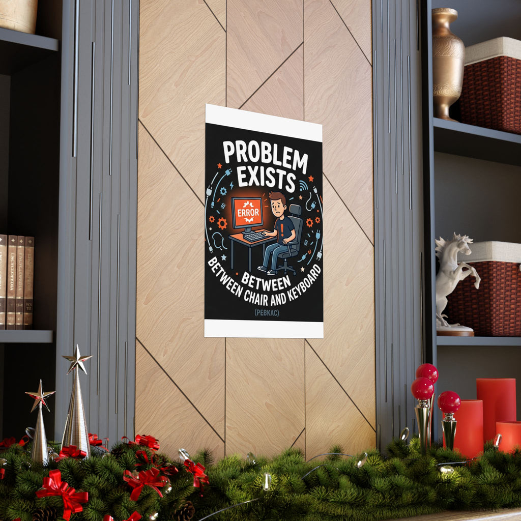"Problem Exists Between Chair & Keyboard" Tech Humor Funny IT Matte Vertical Posters