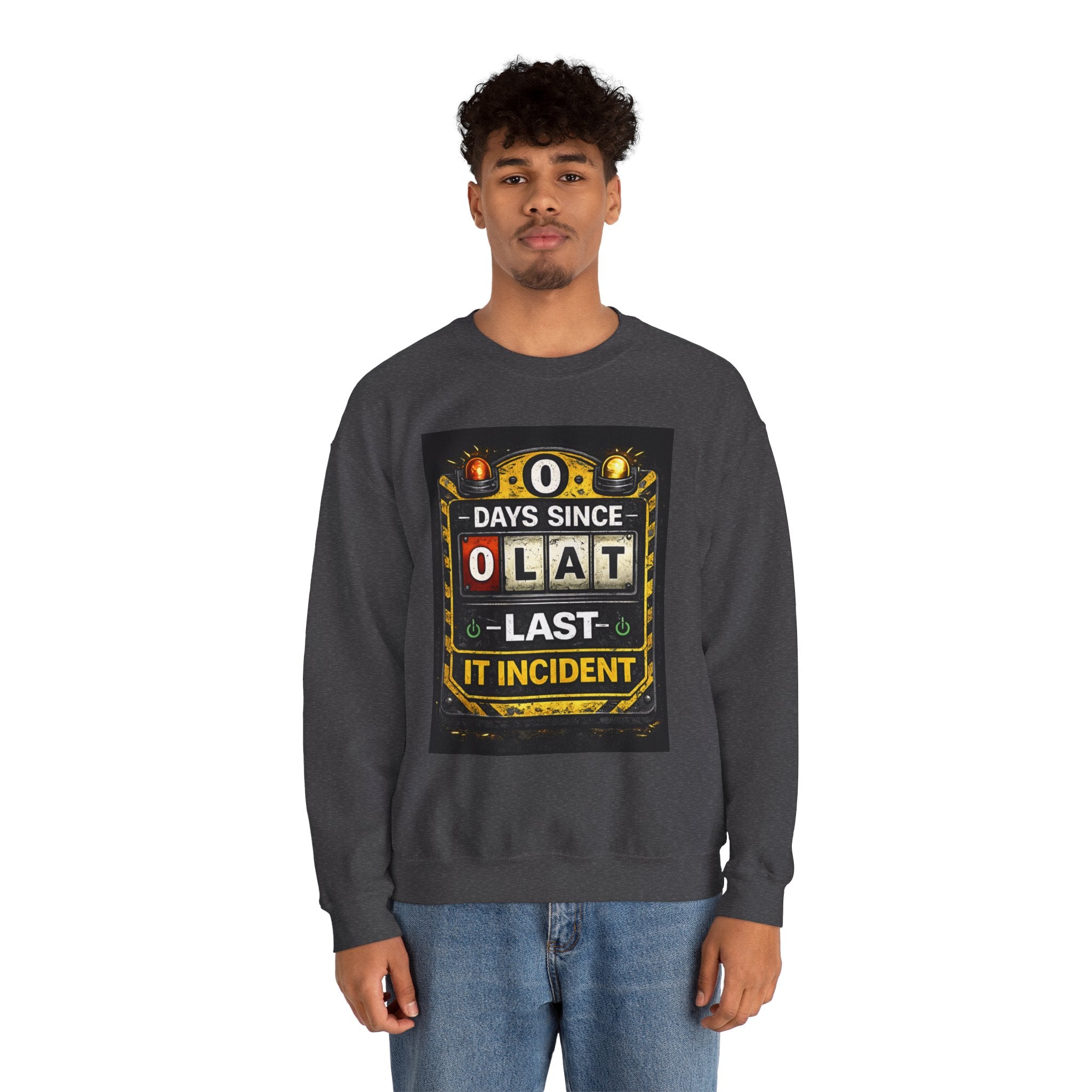 "0 Days Since Last IT Incident" Funny Tech Support Crewneck Sweatshirt