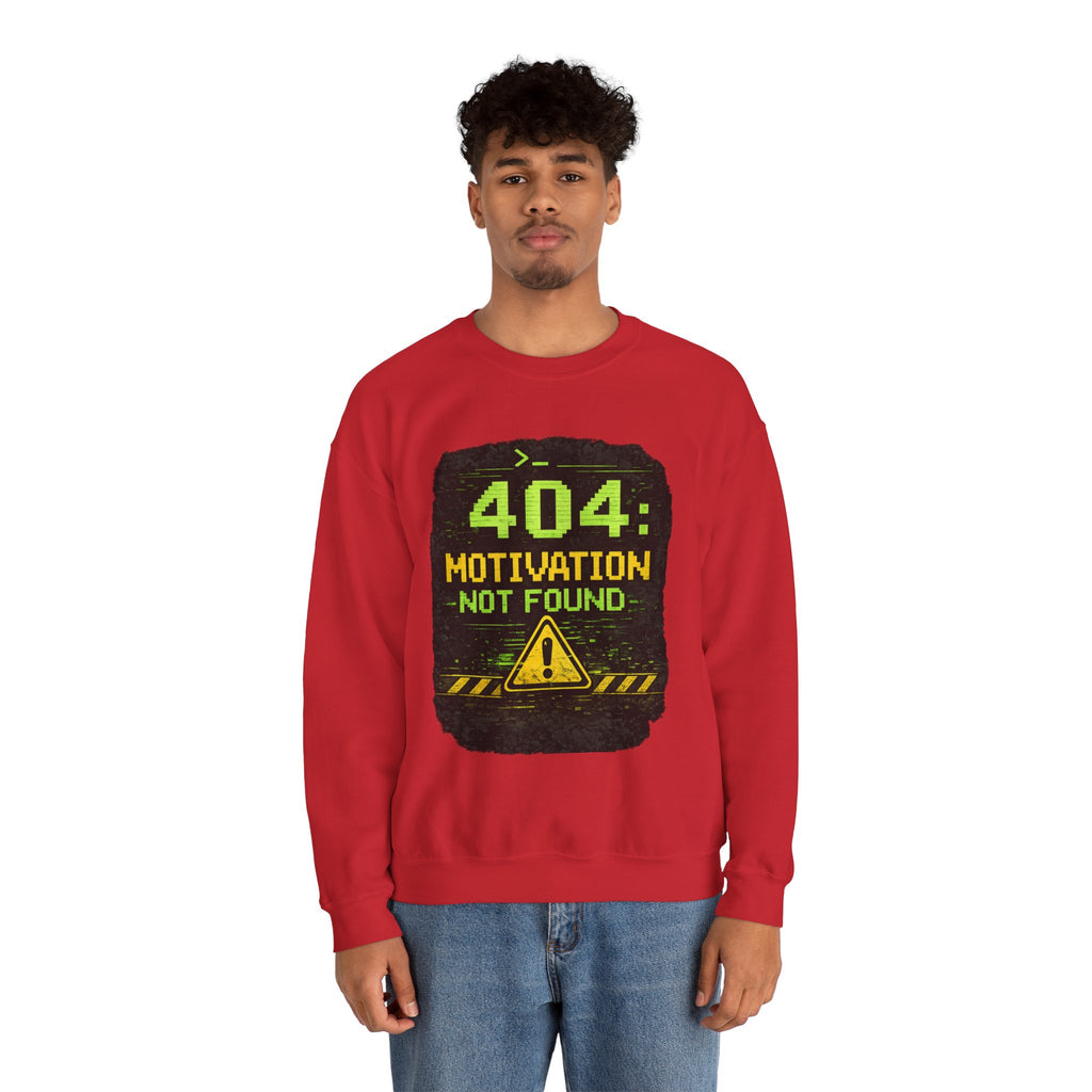 "404: Motivation Not Found" Funny Tech Graphic Crewneck Sweatshirt