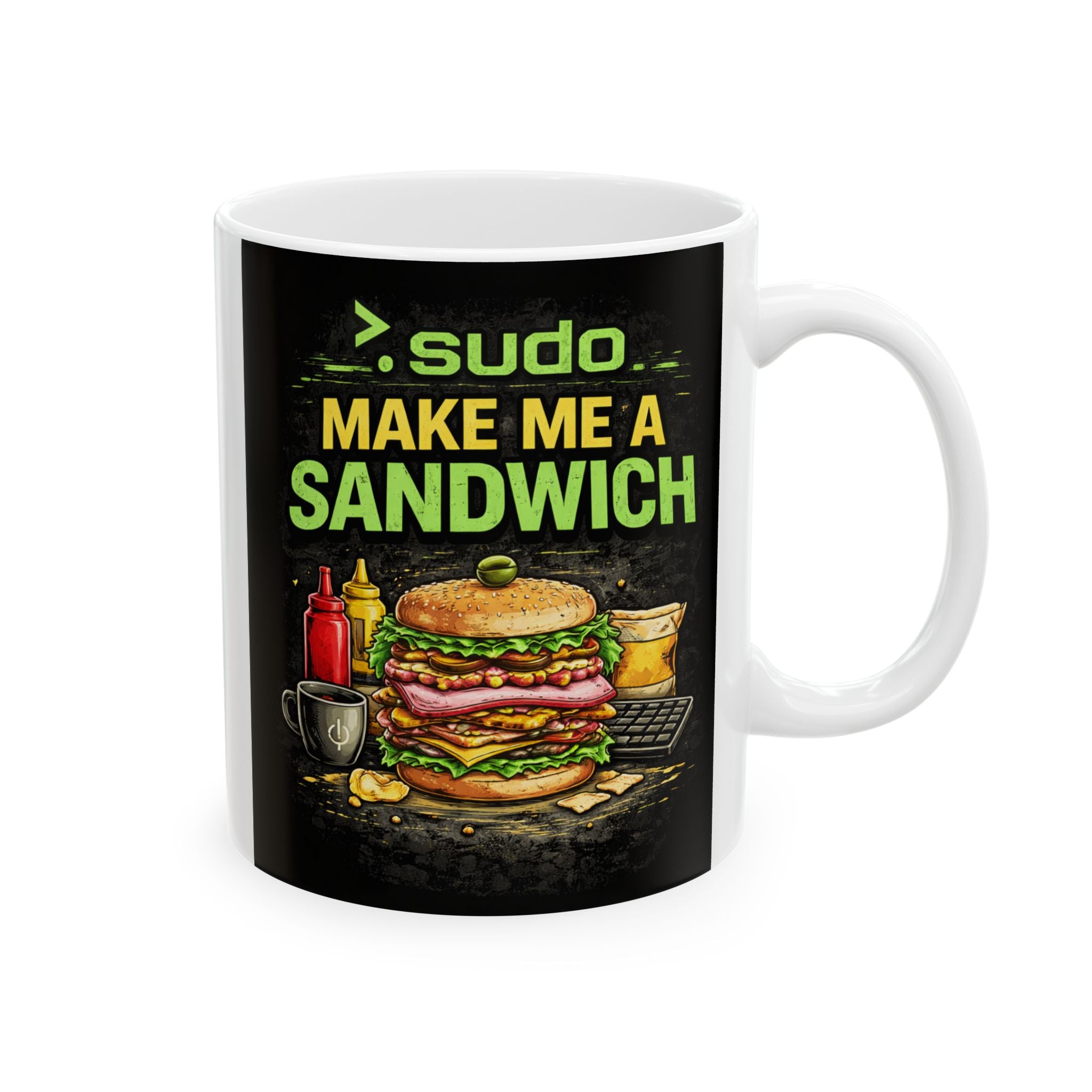 ">. Sudo Make me A Sandwich" Geek Humor Ceramic Mug, (11oz, 15oz)