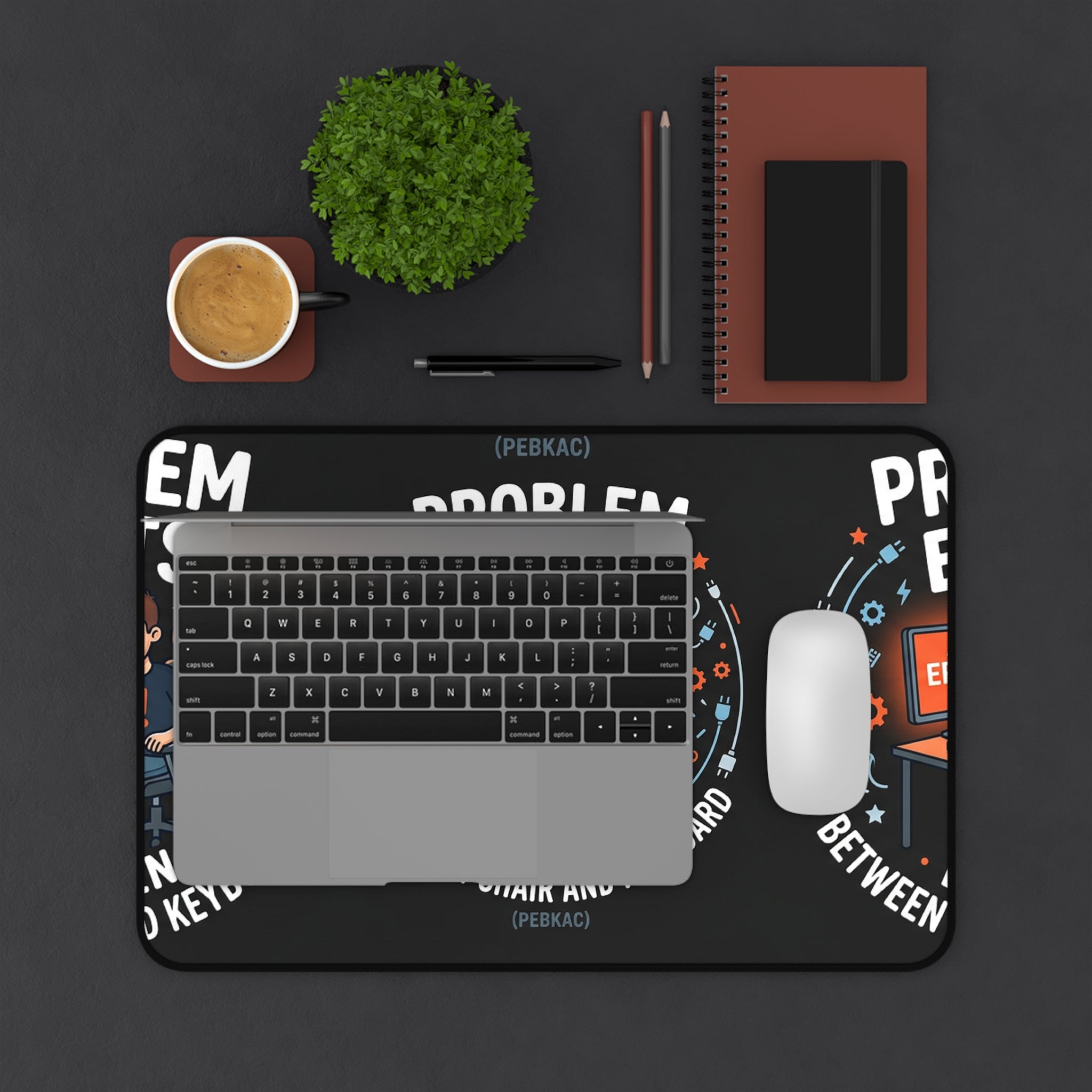 "Problem Exists Between Chair and Keyboard" Tech Humor Desk Mat – Funny IT Programmer Mouse Pad