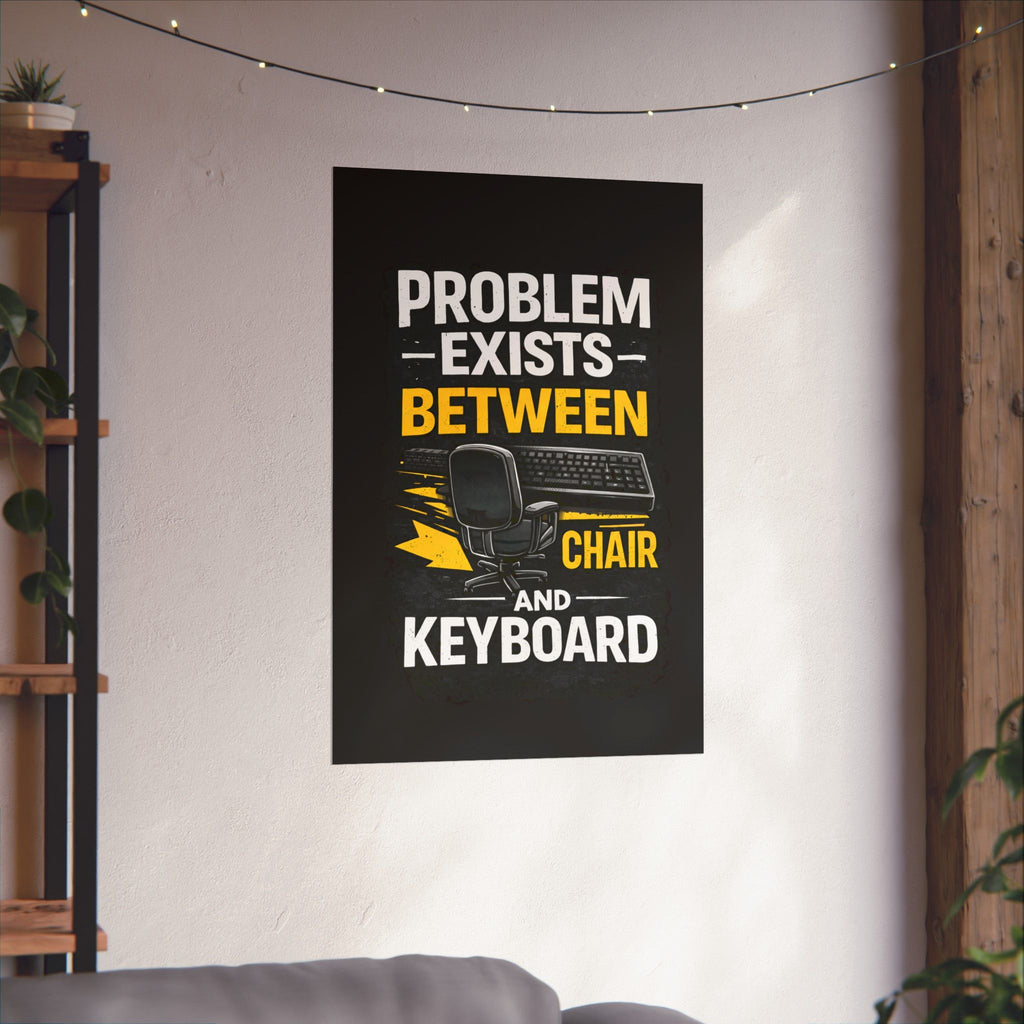 "Problem Exists Between Chair and Keyboard" Tech Humor Matte Poster — Funny IT Desk Office Wall Art