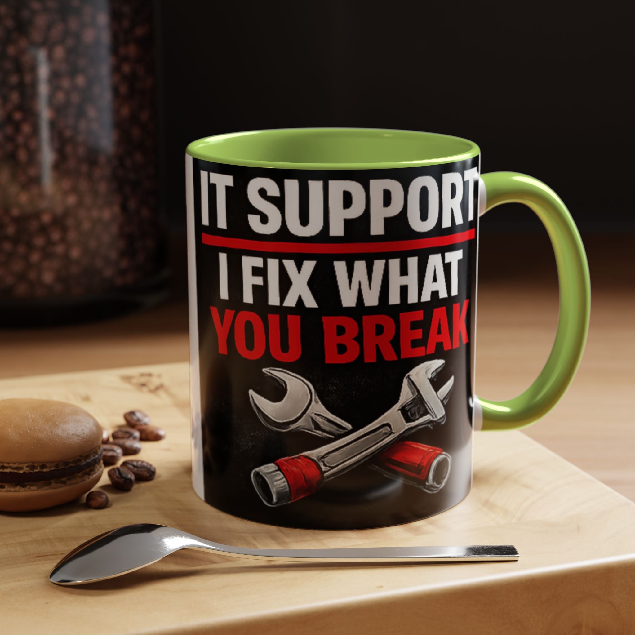 "It Support:  I Fix What You Break" IT Humor Accent Coffee Mug (11, 15oz)
