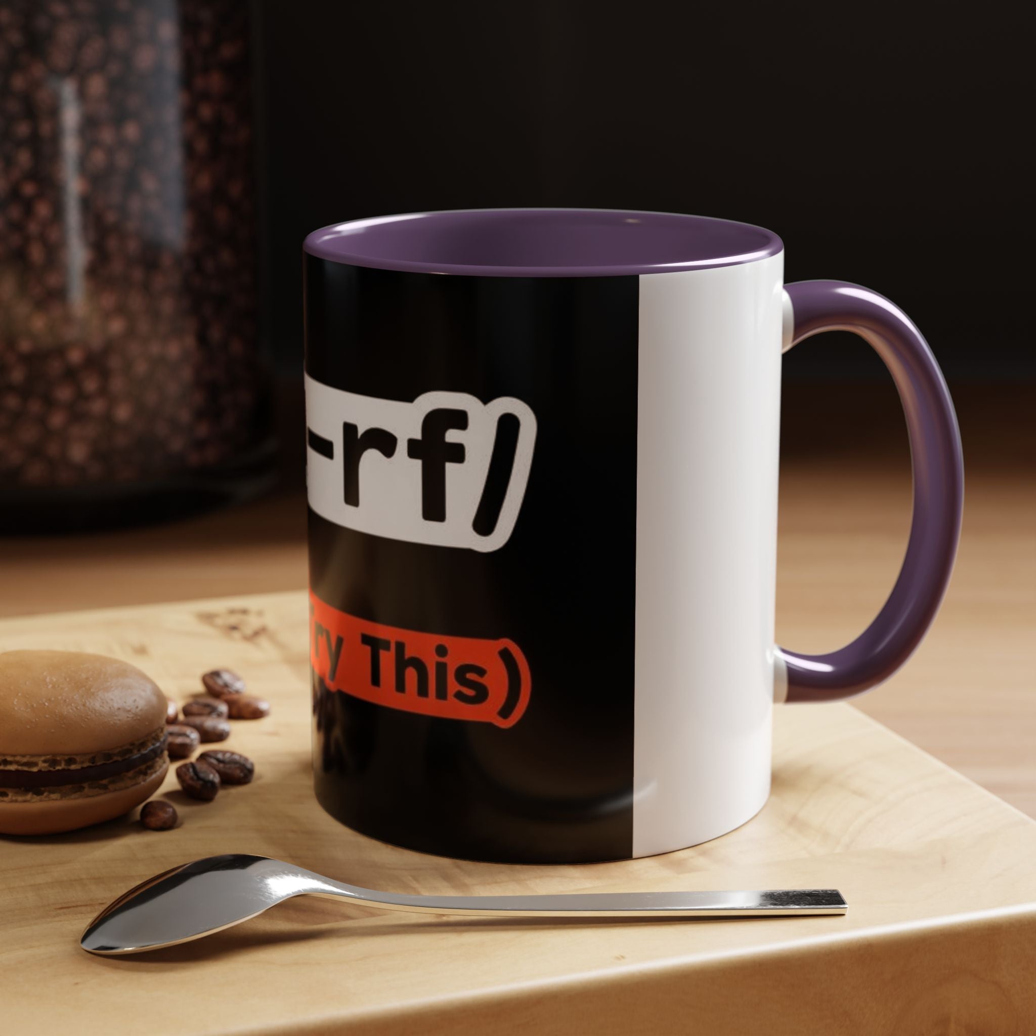 "rm -rf / (Don't Try This)" Funny IT Tech Humor Black Accent Ceramic Coffee Mug
