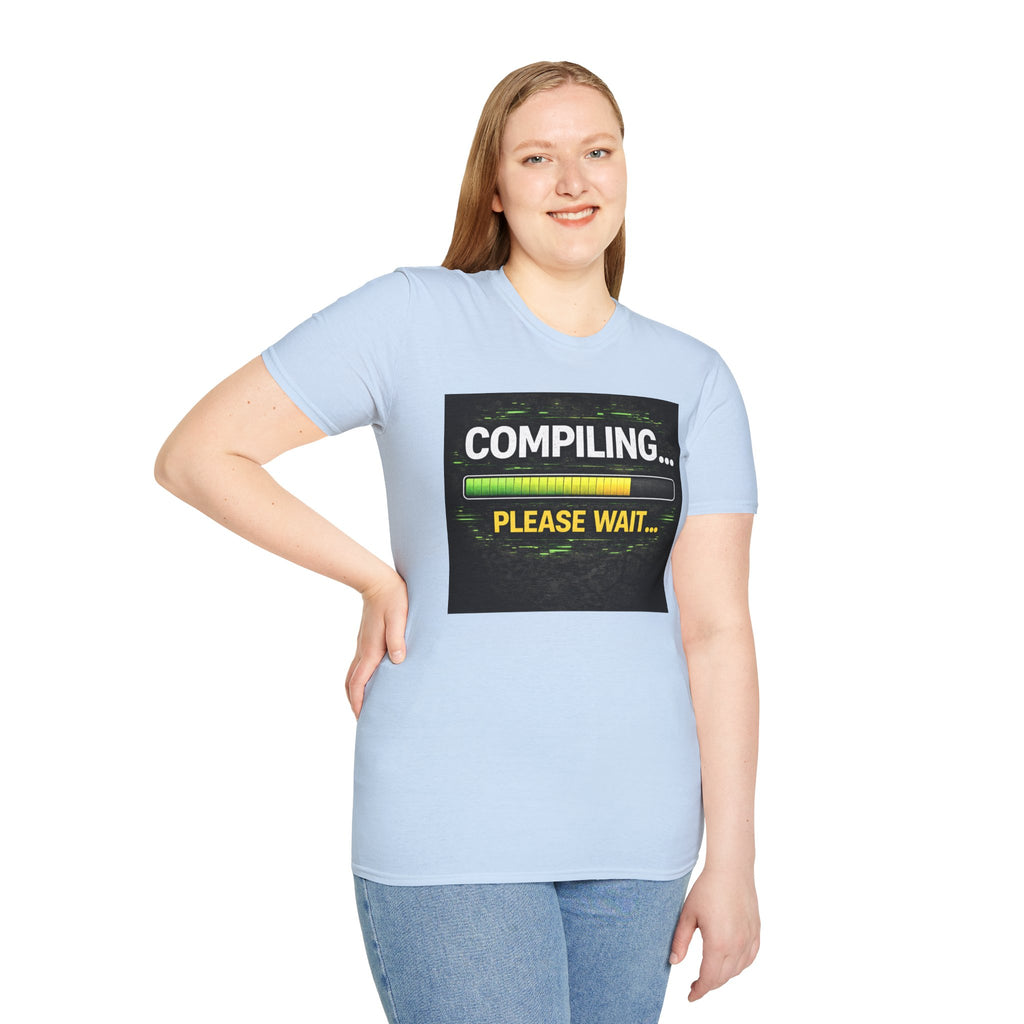 "Compiling... Please Wait" Programmer Loading Graphic Tee Funny IT Tech Humor T-Shirt