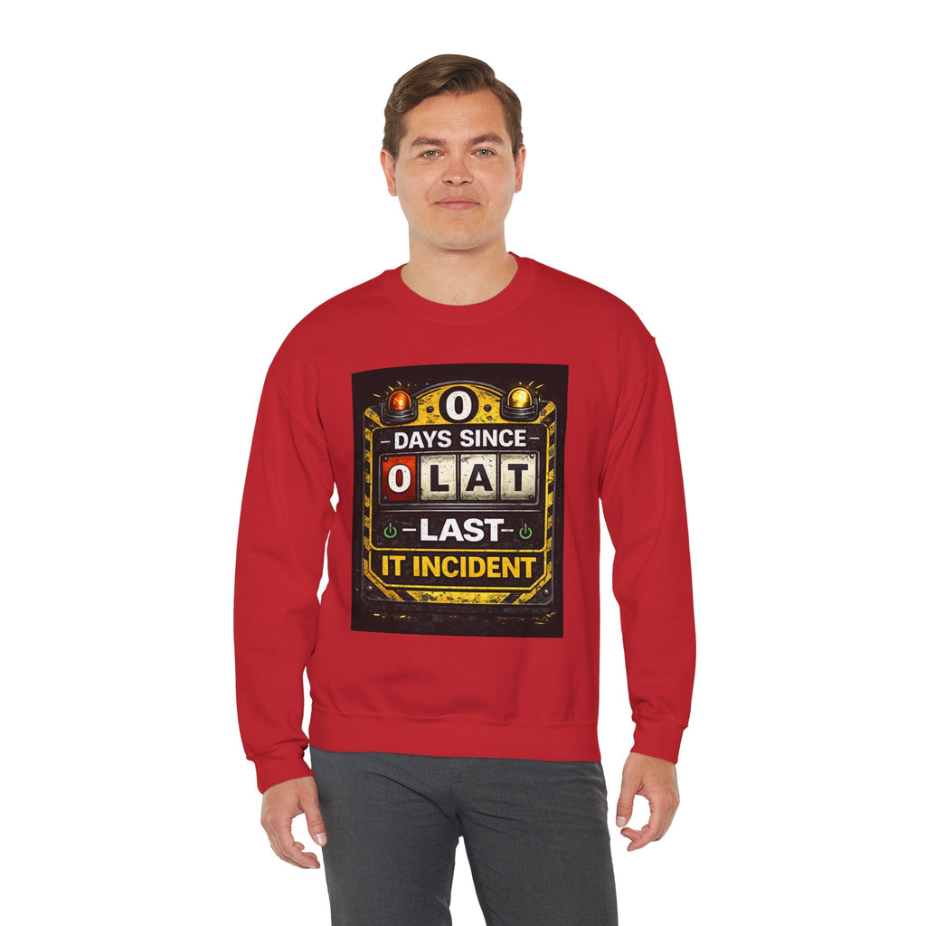 "0 Days Since Last IT Incident" Funny Tech Support Crewneck Sweatshirt