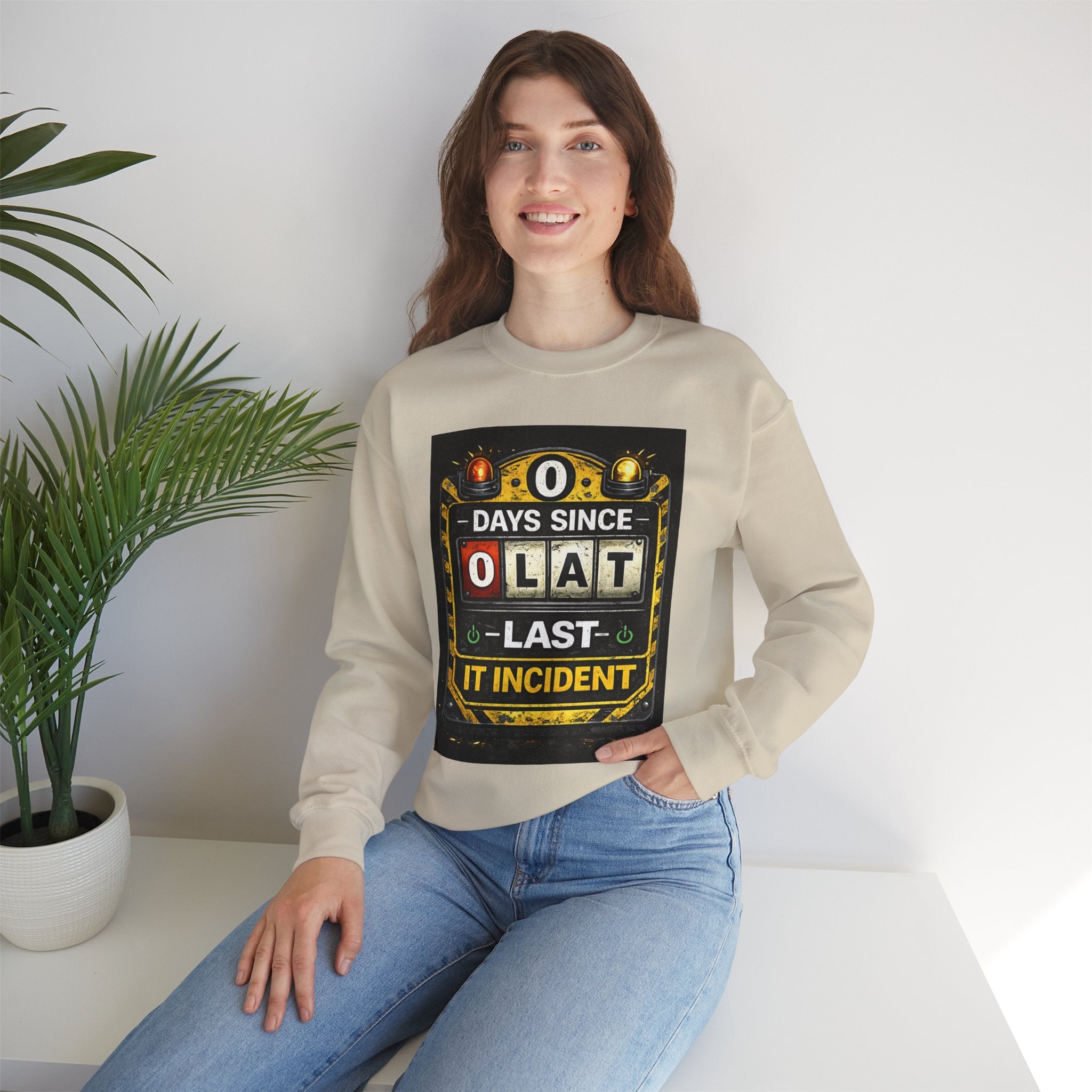 "0 Days Since Last IT Incident" Funny Tech Support Crewneck Sweatshirt