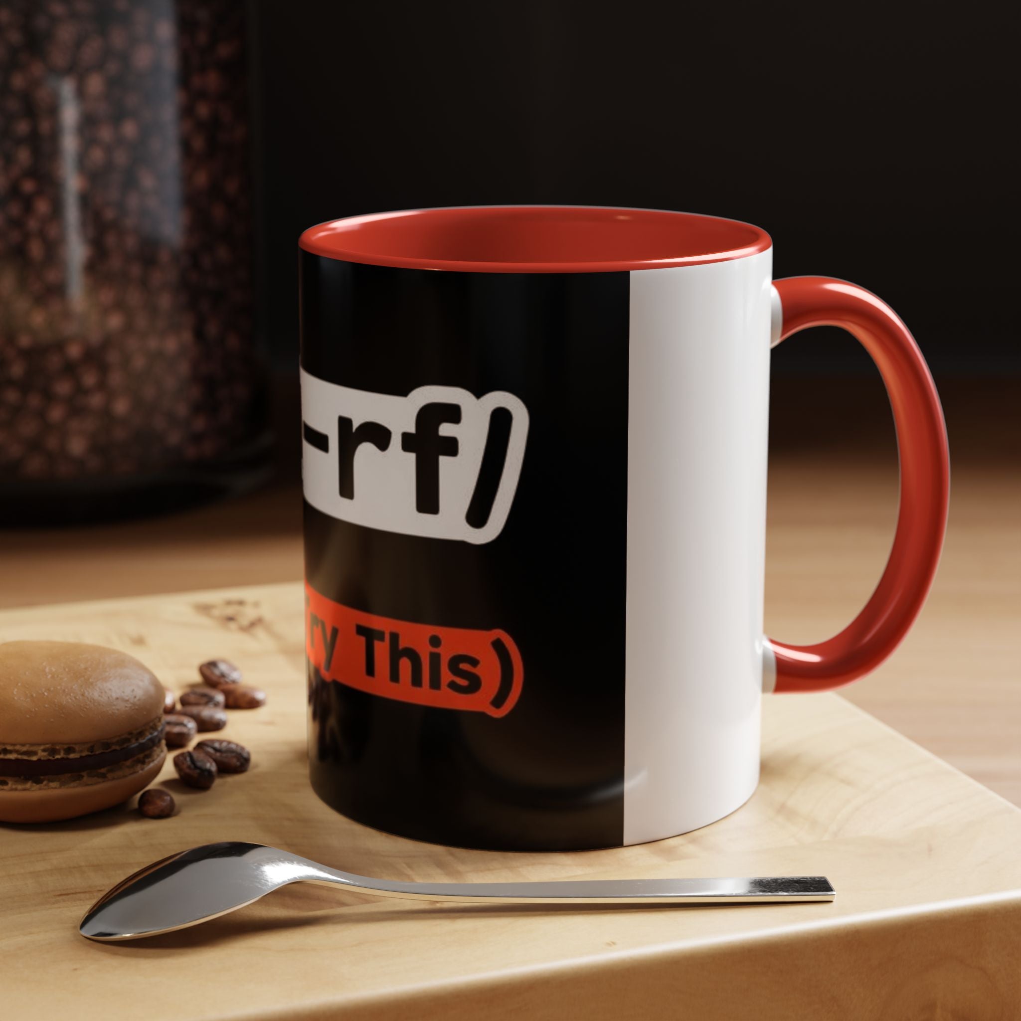 "rm -rf / (Don't Try This)" Funny IT Tech Humor Black Accent Ceramic Coffee Mug