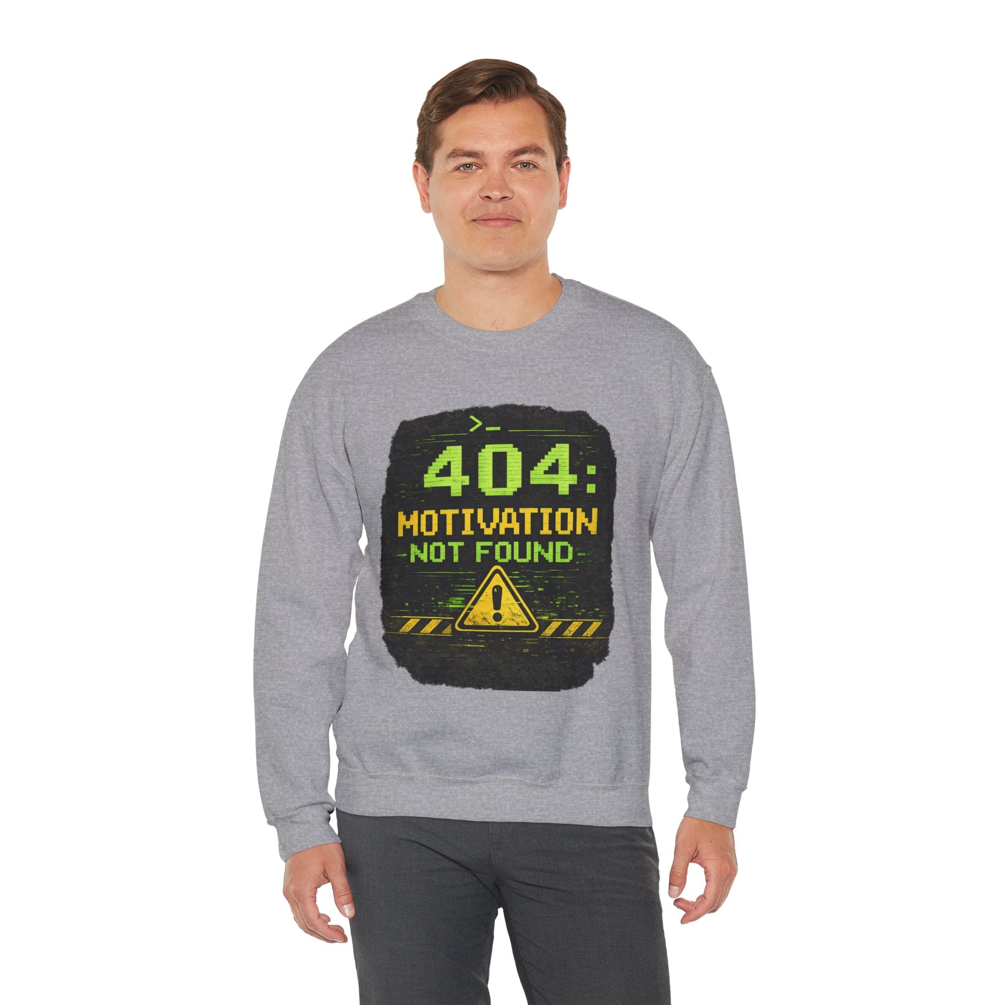"404: Motivation Not Found" Funny Tech Graphic Crewneck Sweatshirt