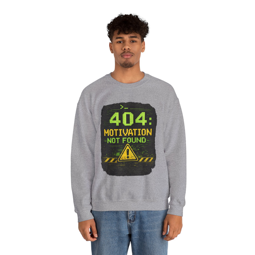 "404: Motivation Not Found" Funny Tech Graphic Crewneck Sweatshirt