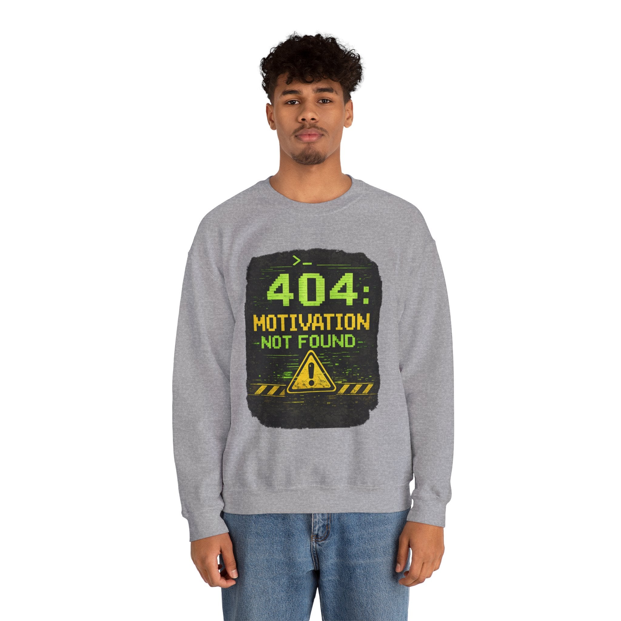 "404: Motivation Not Found" Funny Tech Graphic Crewneck Sweatshirt