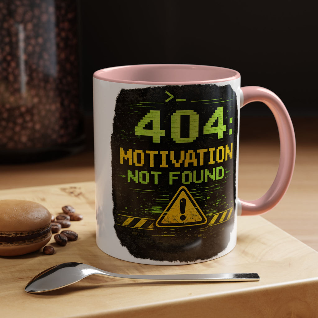 "Error 404 Motivation Not Found" IT Humor Accent Coffee Mug (11, 15oz)