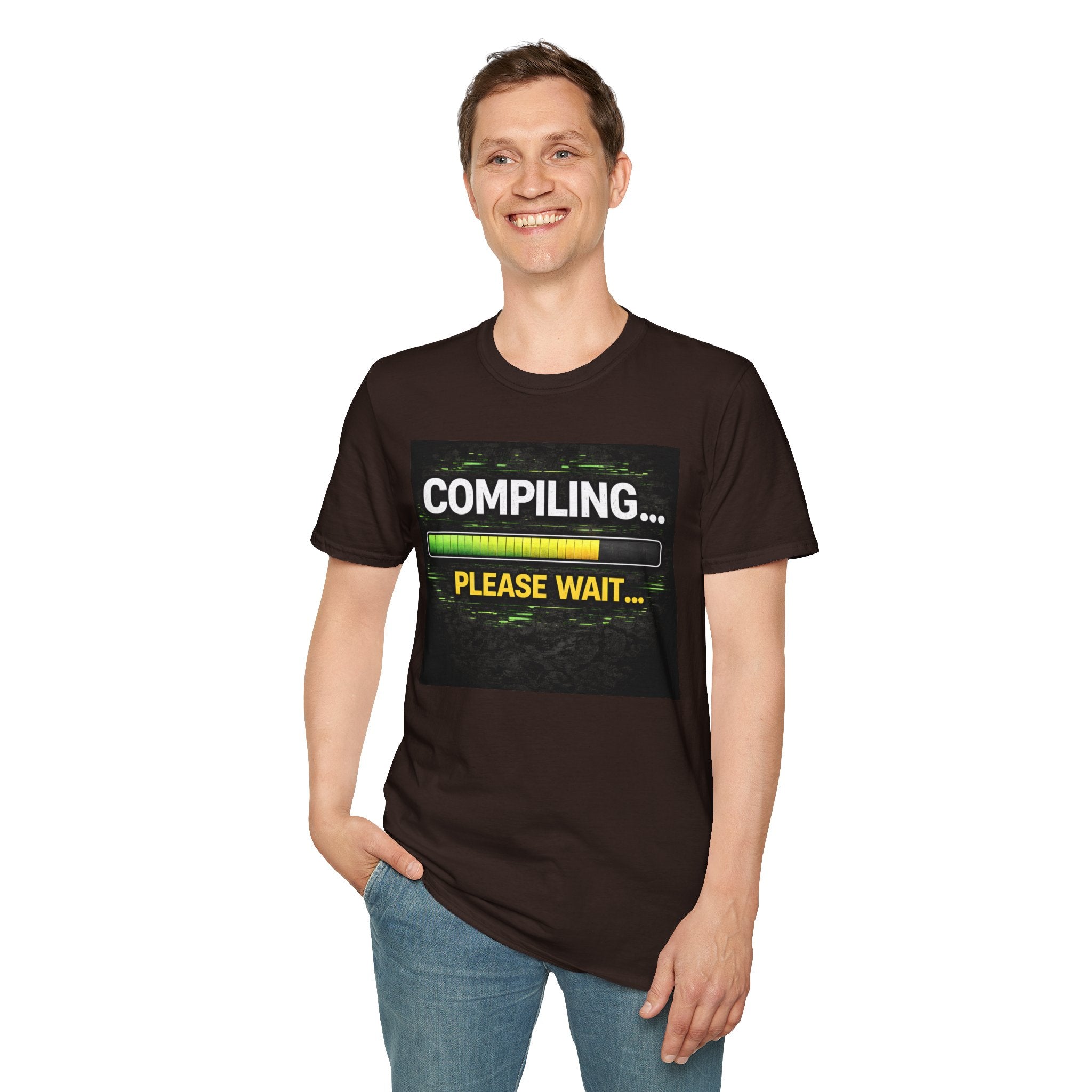 "Compiling... Please Wait" Programmer Loading Graphic Tee Funny IT Tech Humor T-Shirt